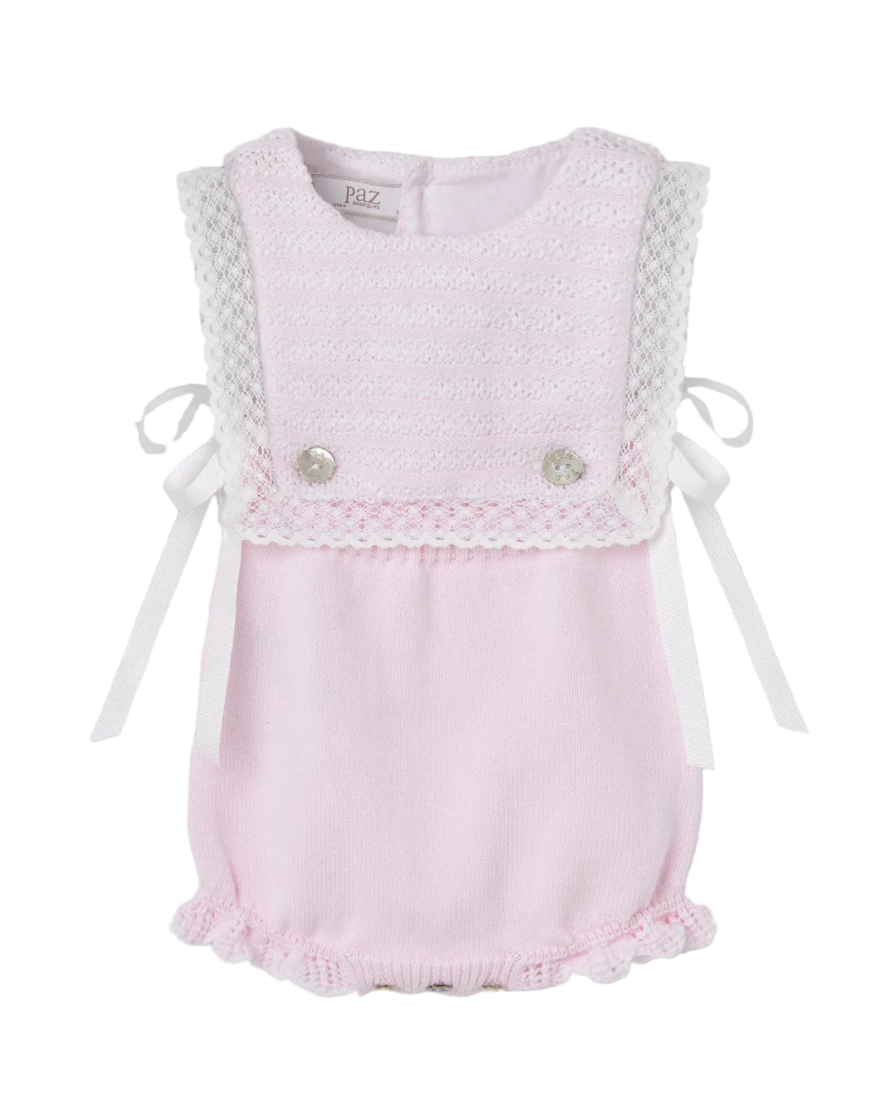 Knit Newborn Romper Chalk Pink And White Schoolsoutdesignerkidswear