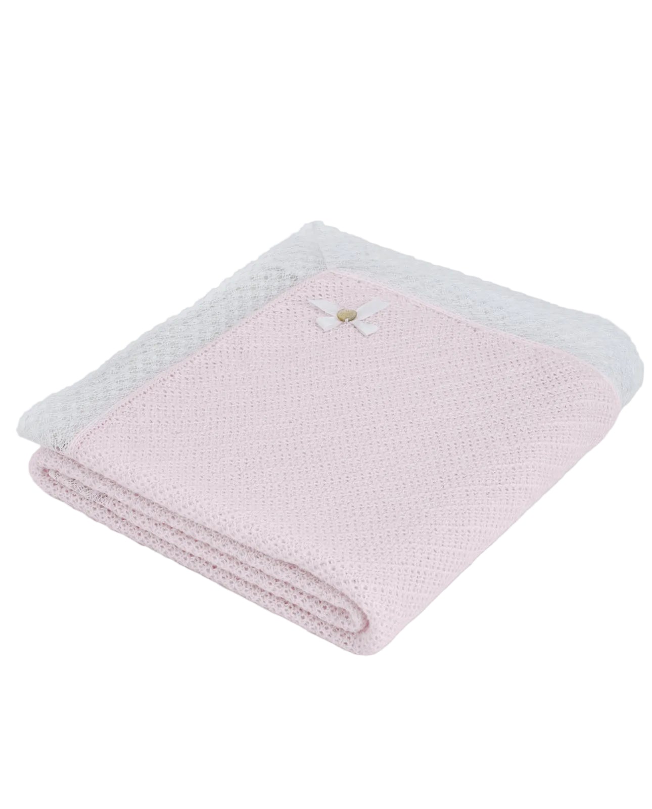 Knit Newborn Shawl in Chalk Pink And White Schoolsoutdesignerkidswear