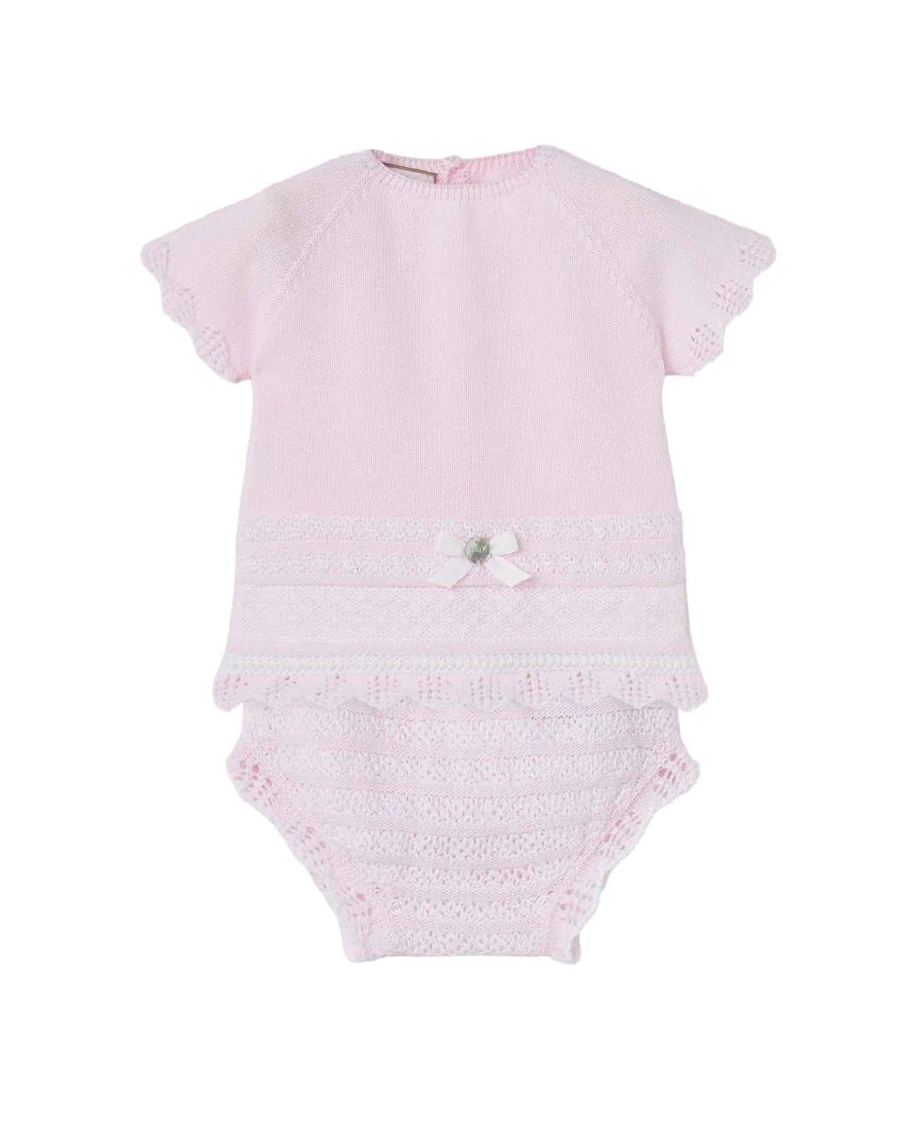 Set Knit Newborn Sweater And Knickers Chalk Pink and White Schoolsoutdesignerkidswear