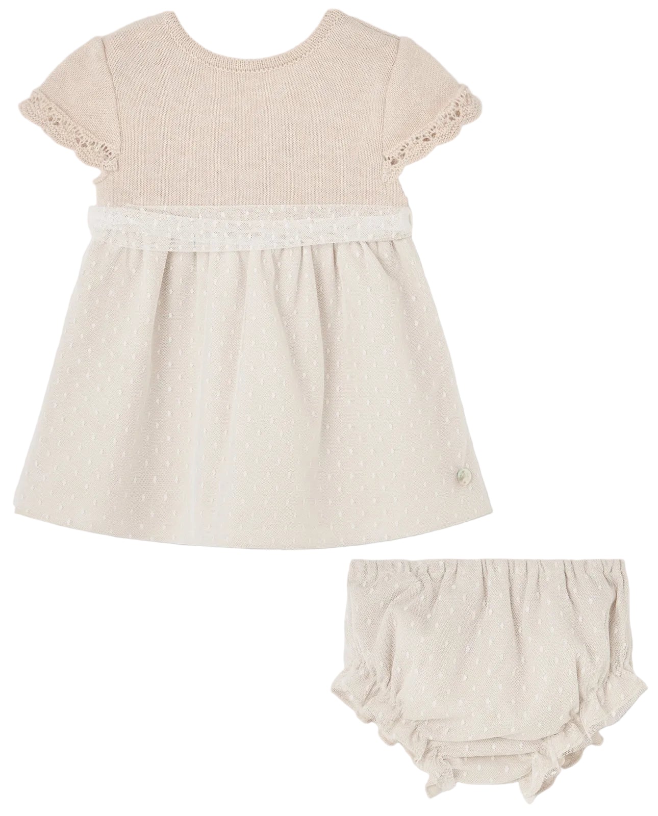 Set Knit Newborn Dress With Knickers in Linen Schoolsoutdesignerkidswear