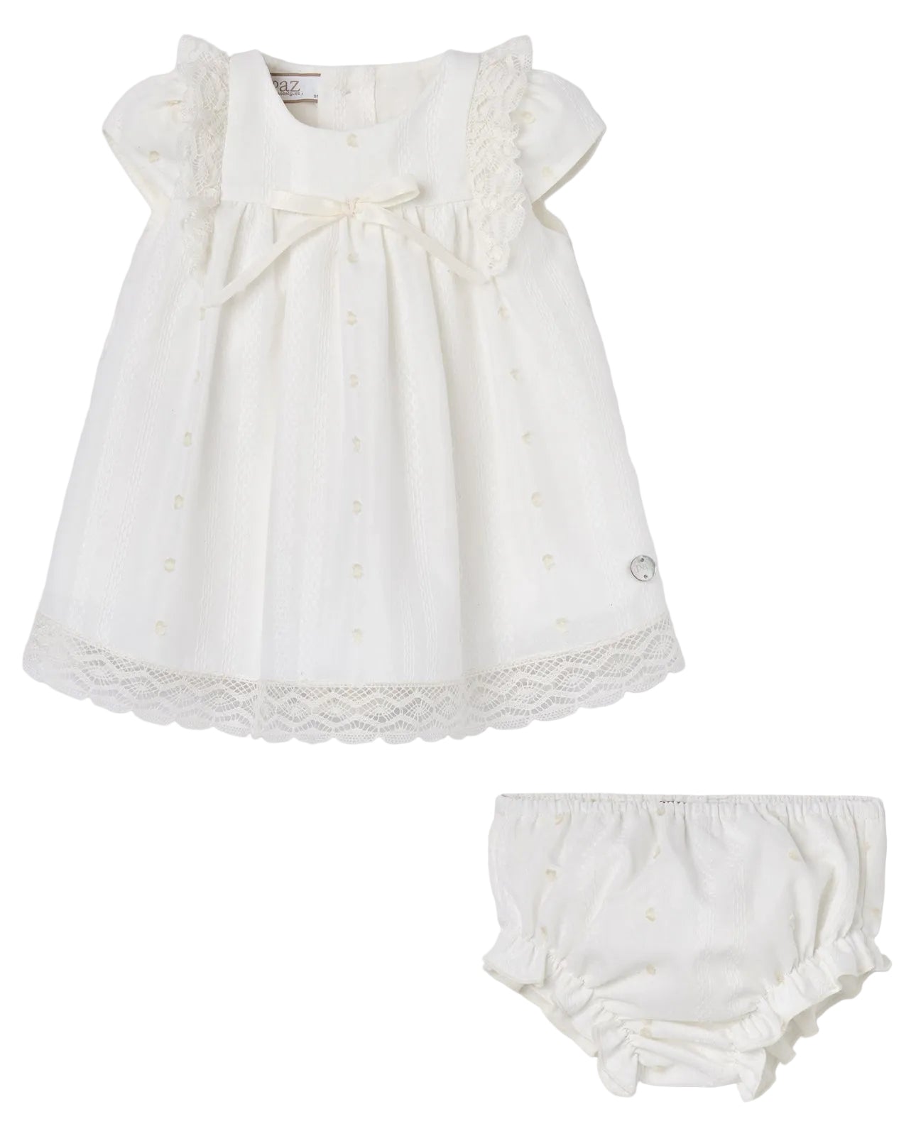 Set Woven Newborn Dress And Knickers Cream Schoolsoutdesignerkidswear