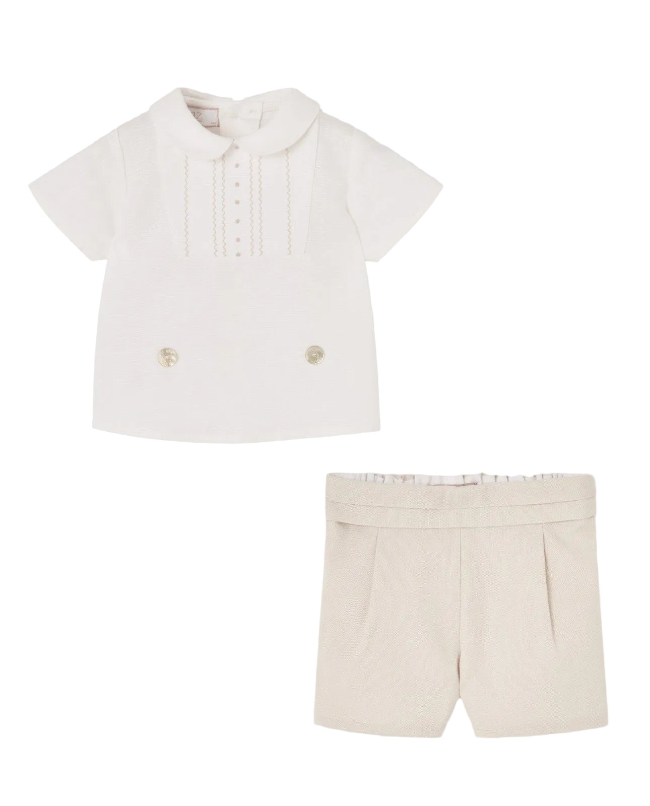 Set Woven Newborn Blouse And Shorts in White And Light Brown Schoolsoutdesignerkidswear