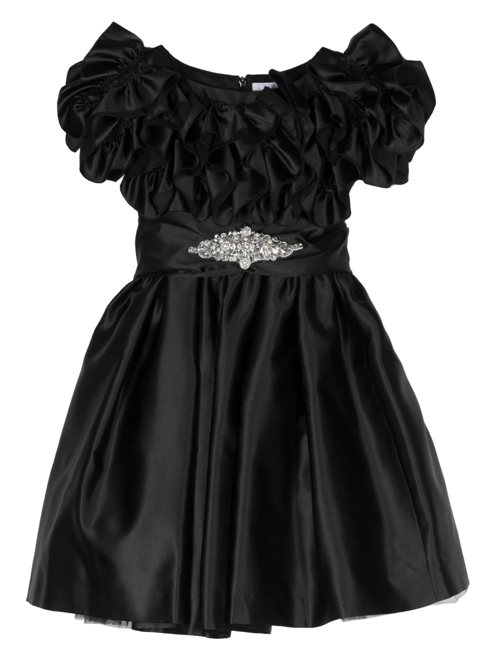 Ruffled Collar Crystal Embellished Dress