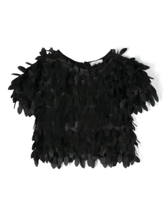 Leaf Appliqué Satin Top Monnalisa