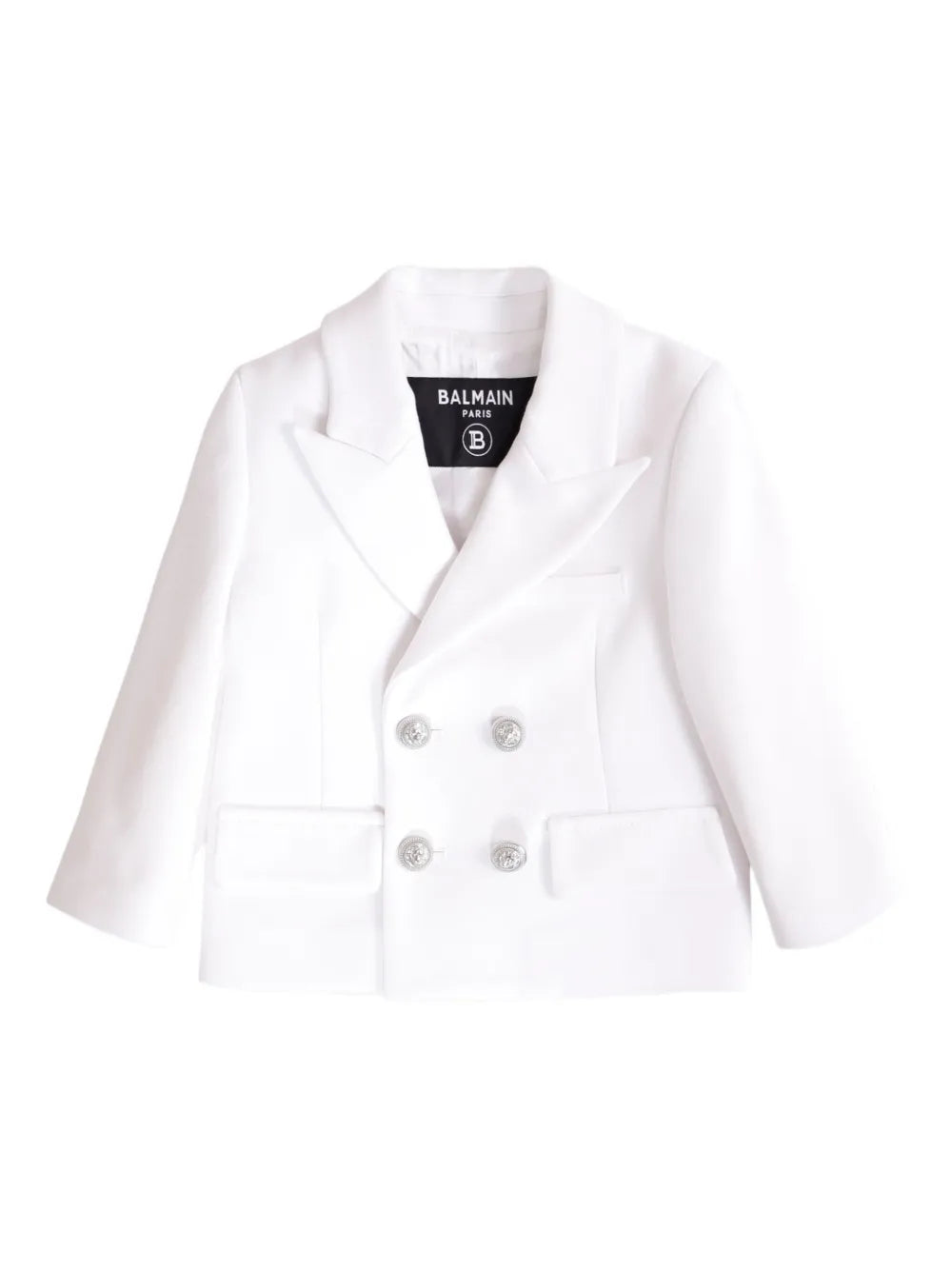 Double-Breasted Knitted Baby Blazer with Signature Lion-Head Buttons Balmain