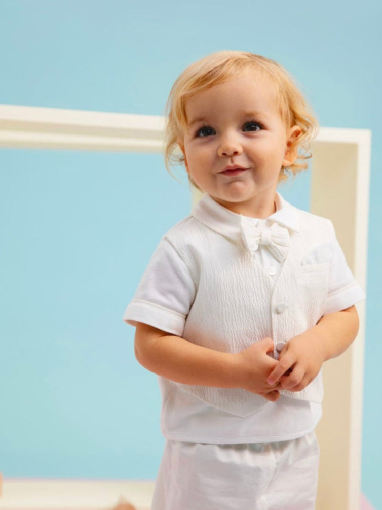 Ivory Shorts Set With Bow Tie
