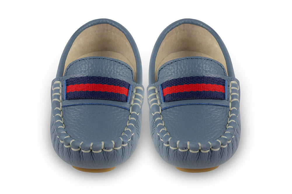 Mid Blue Leather Loafers Oscars For Kids