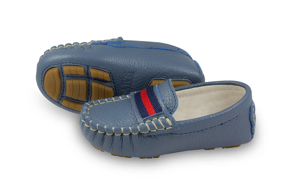 Mid Blue Leather Loafers Oscars For Kids