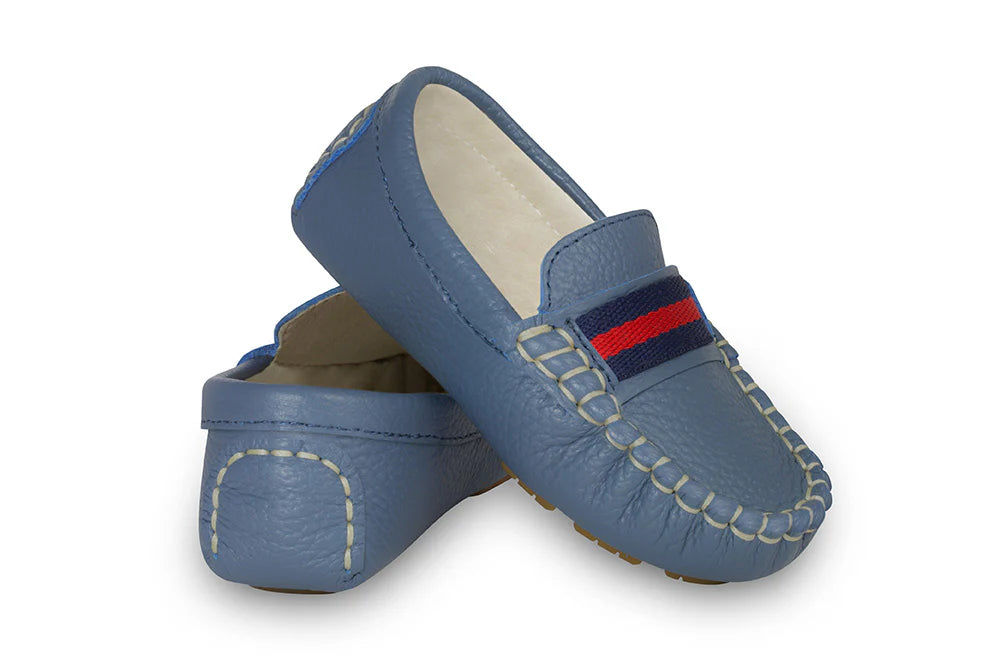 Mid Blue Leather Loafers Oscars For Kids