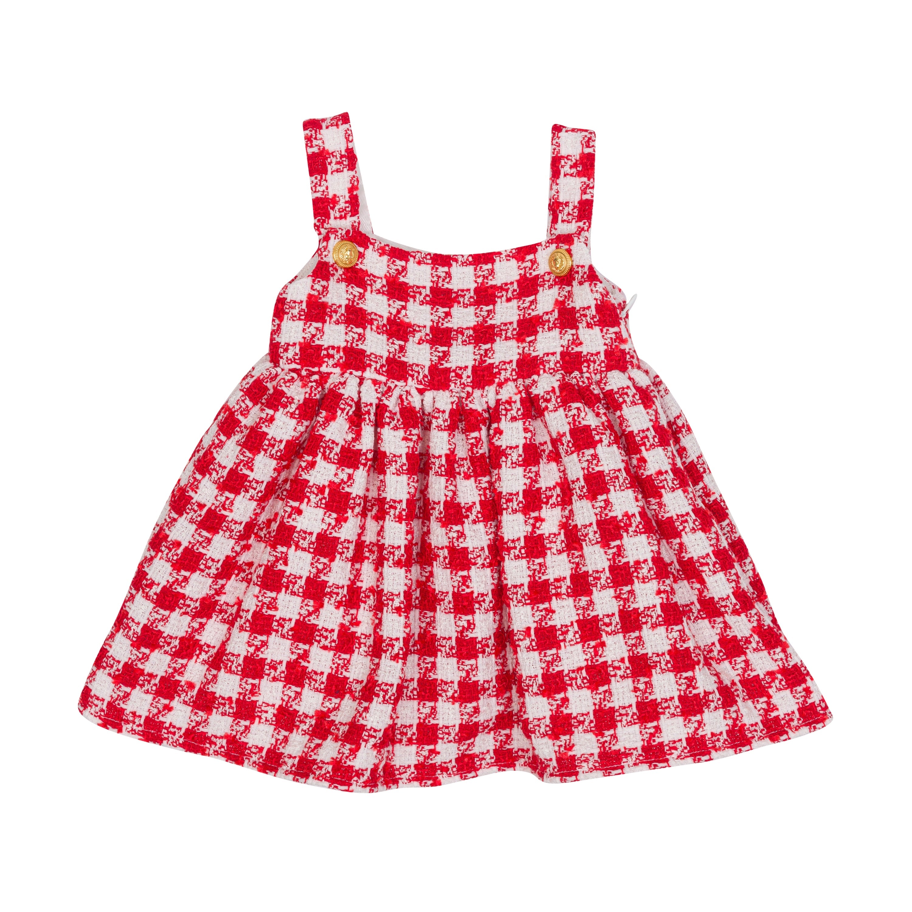 Red & White Tweed Pinafore Dress Balmain