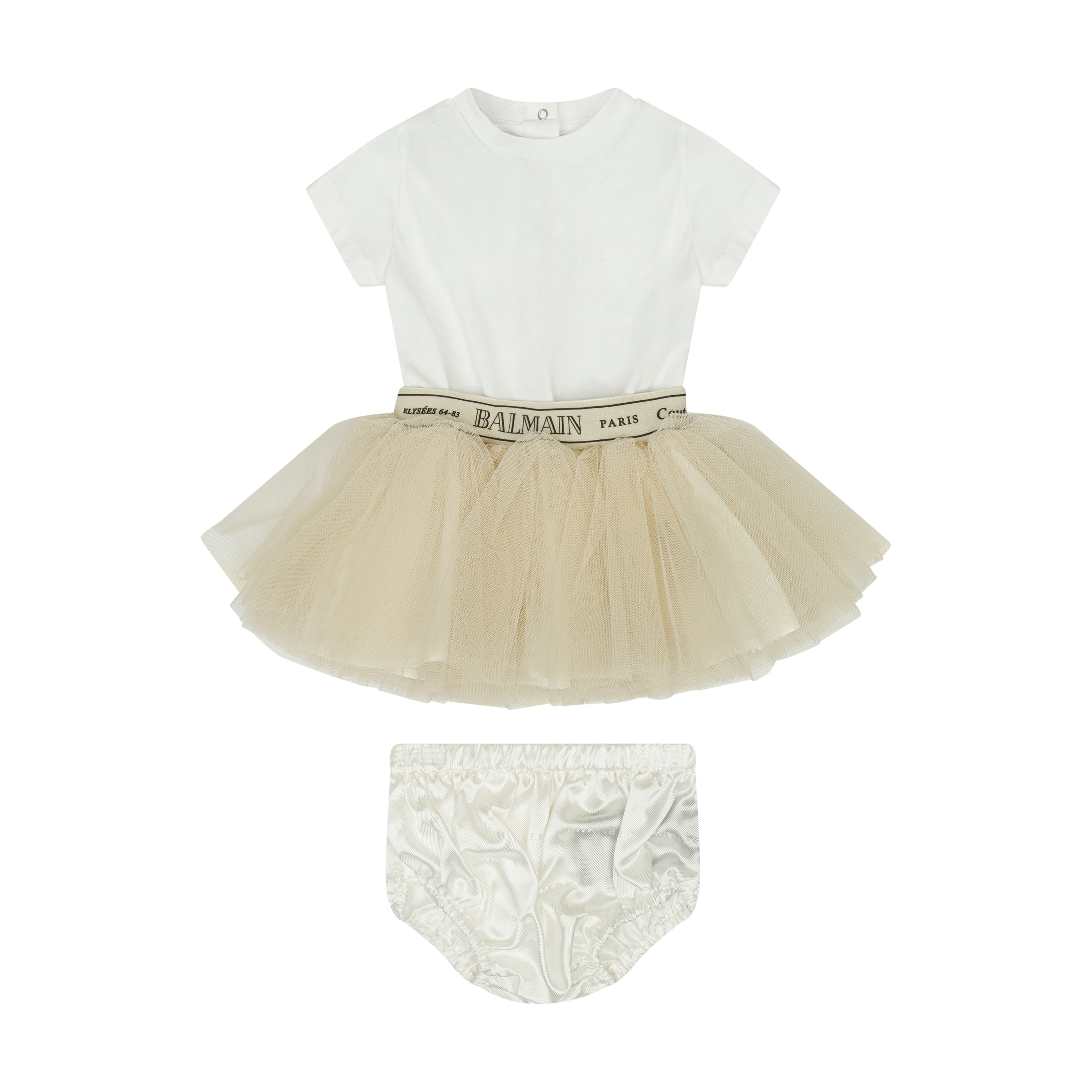 Baby Tulle Ballet Dress with Branded Elastic Waist & Satin Bloomers Balmain