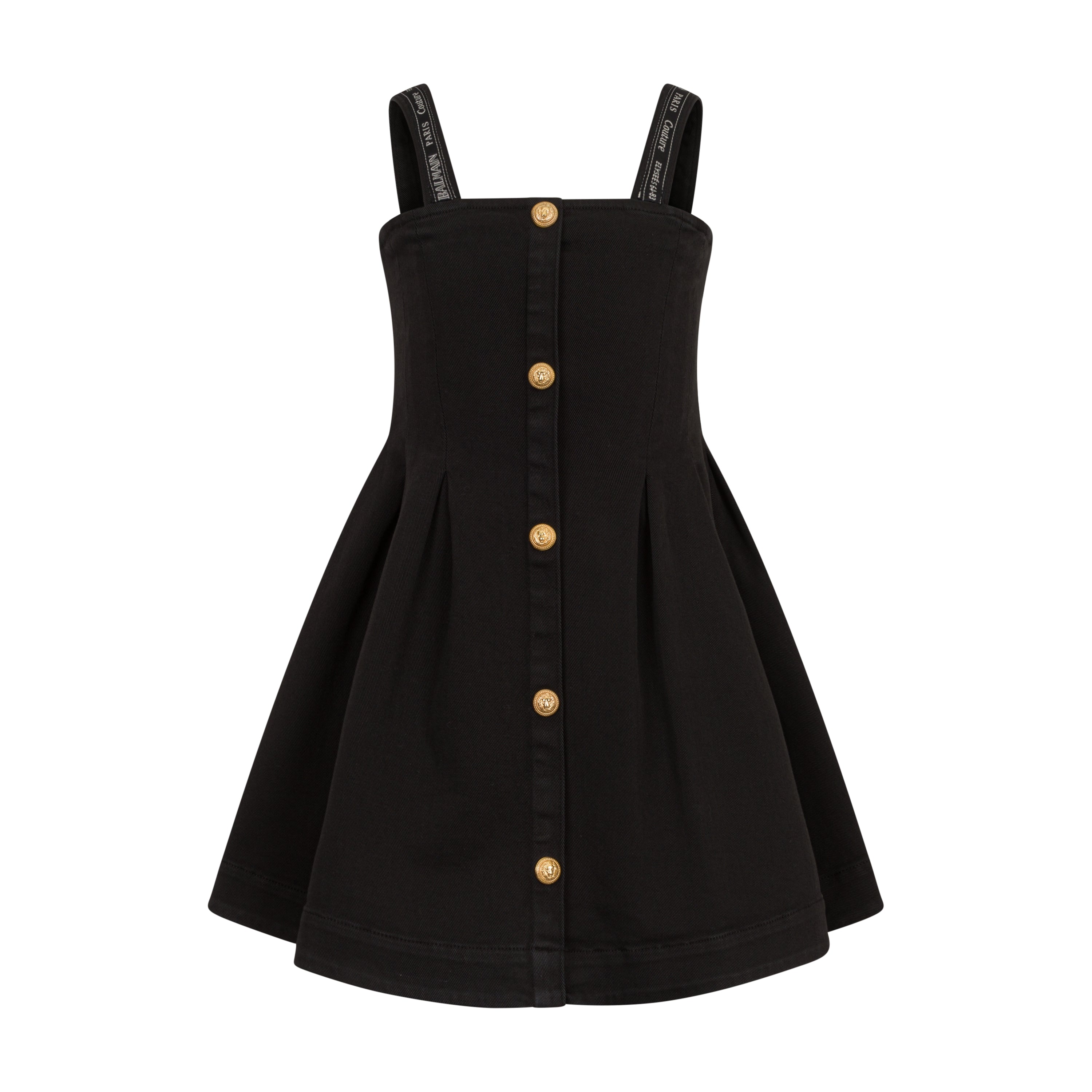 Girls’ Cotton A-Line Dress with Gold-Tone Button Front & Branded Straps
