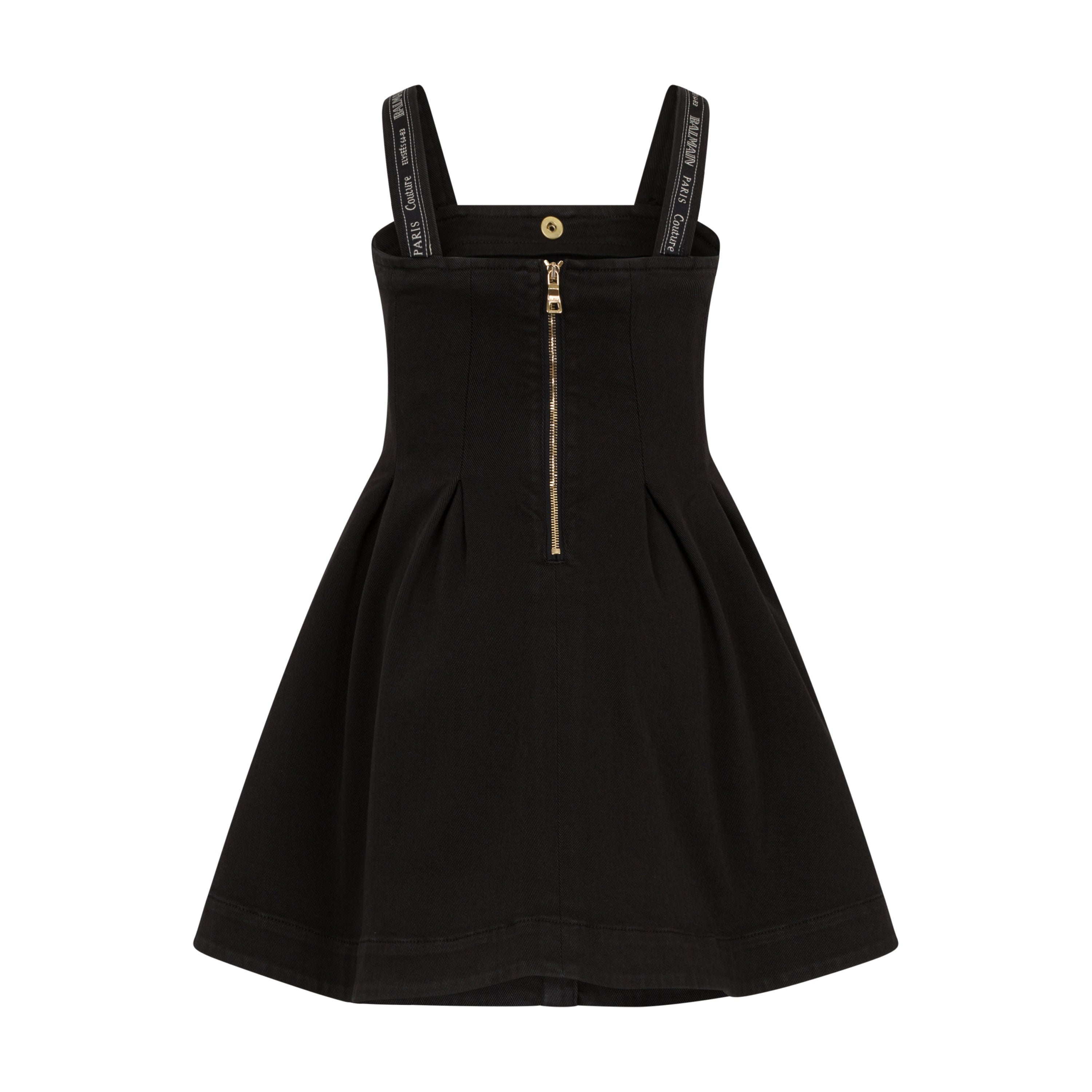 Girls’ Cotton A-Line Dress with Gold-Tone Button Front & Branded Straps