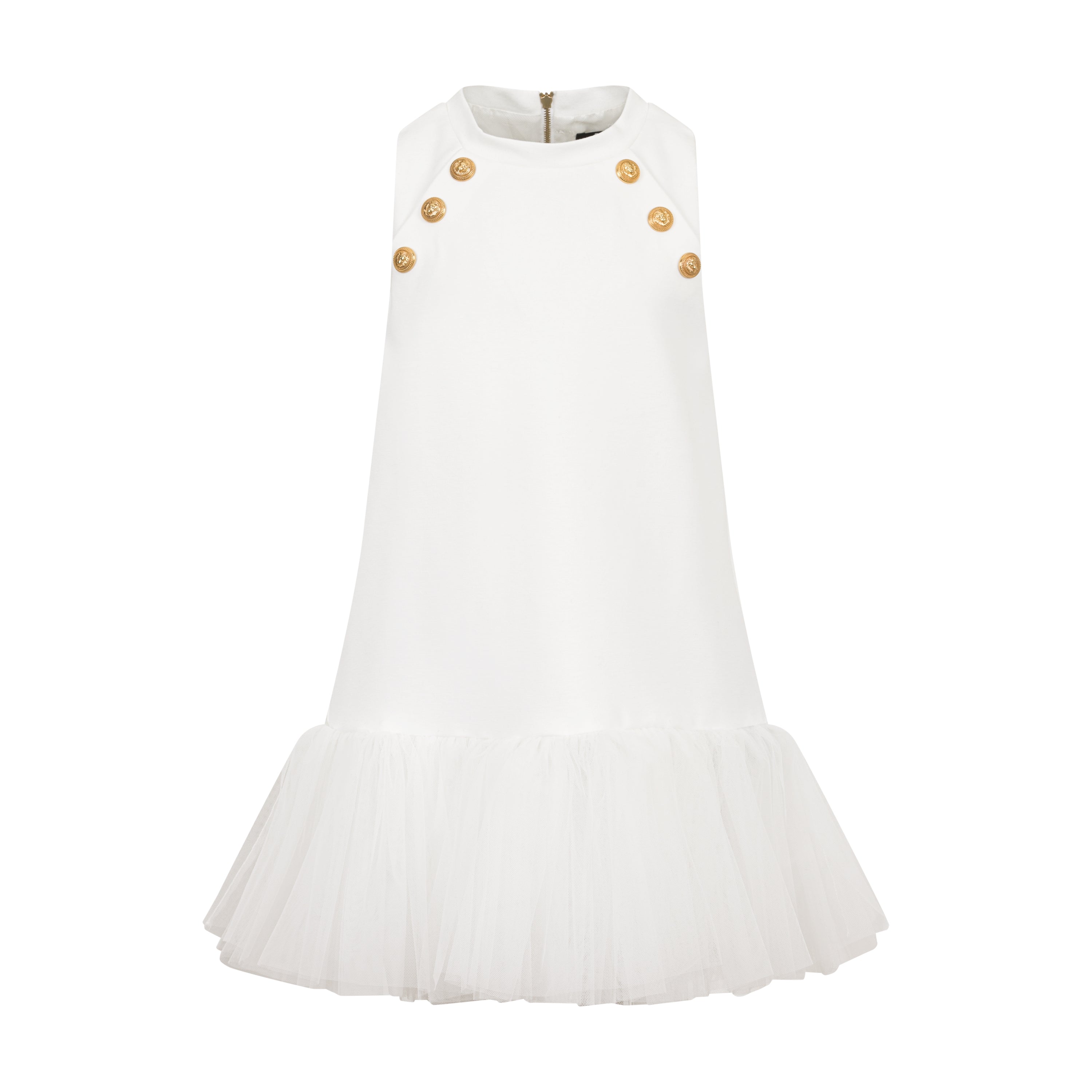 Children’s A-Line Knit Dress with Tulle Flounce & Gold Buttons