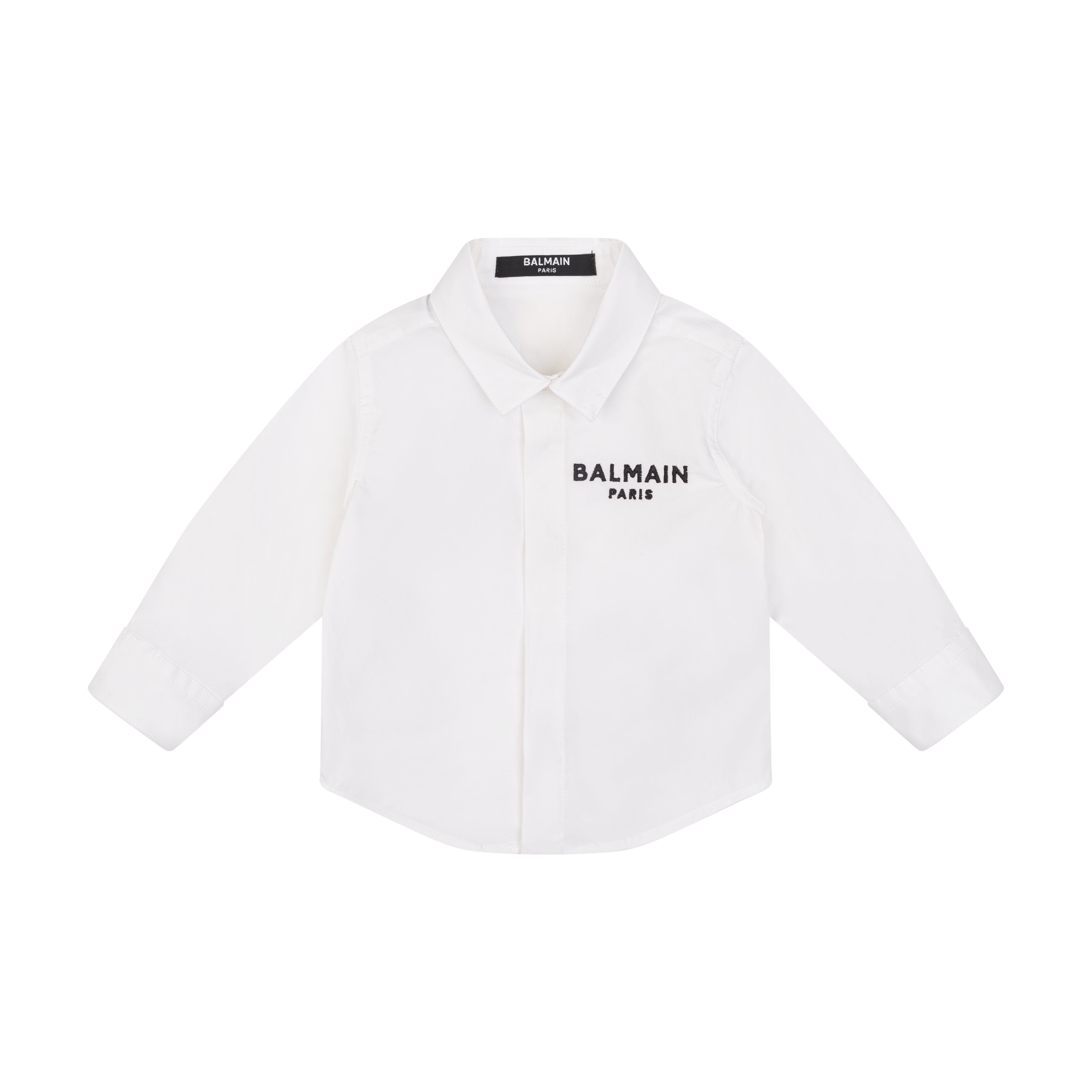 Embroidered Logo Cotton Button-Down Baby Shirt Balmain