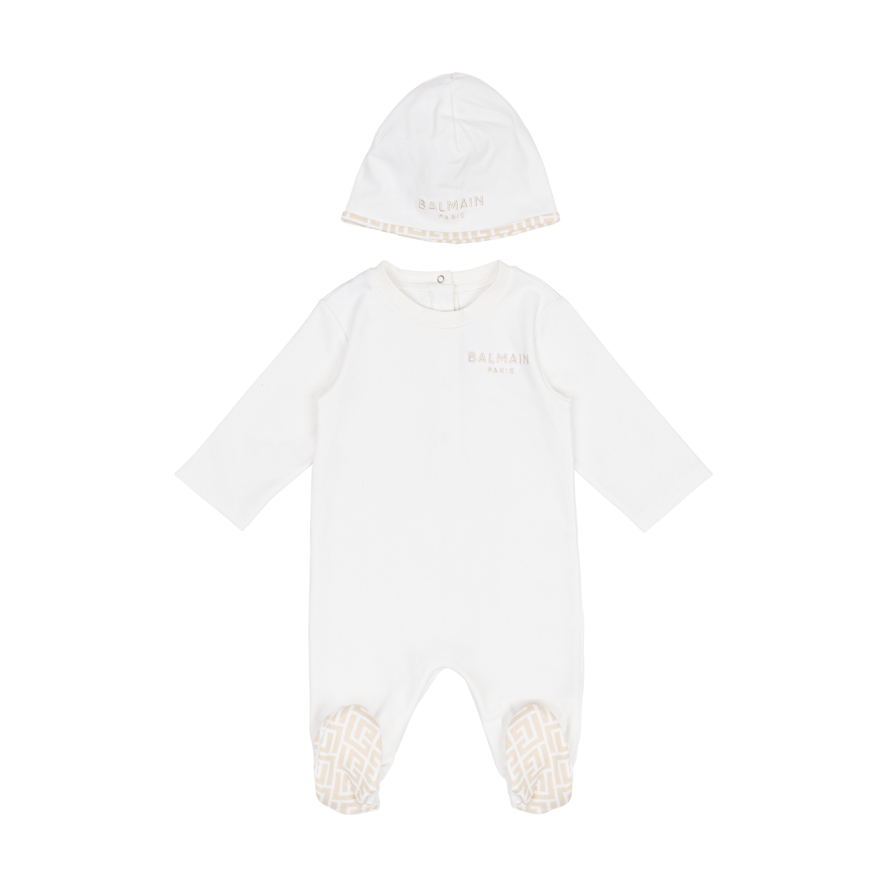Logo-Embroidered Cotton Footed Romper & Beanie Set Balmain