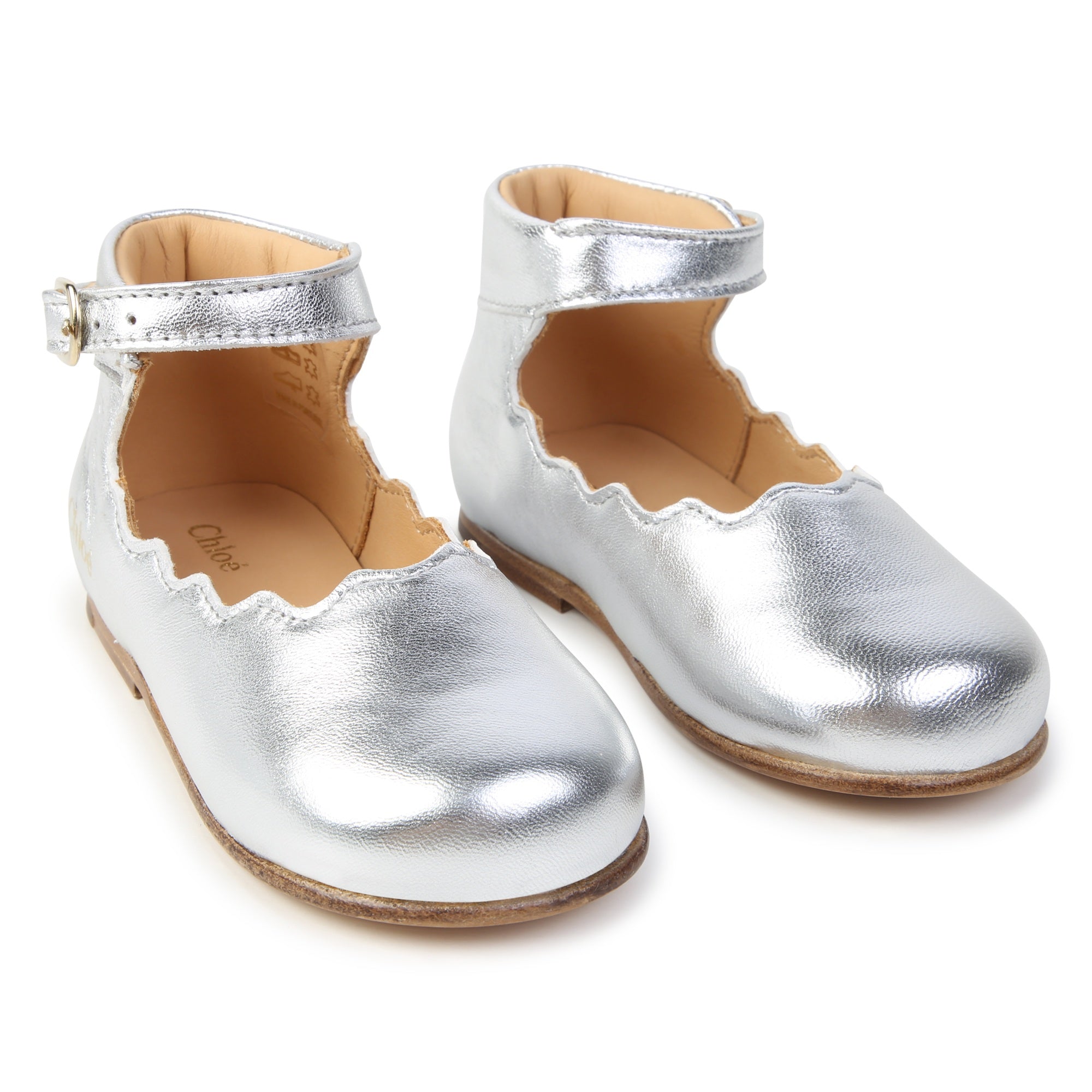 Cow Leather Ballerina Shoes with Scalloped Cut Outs Chloe