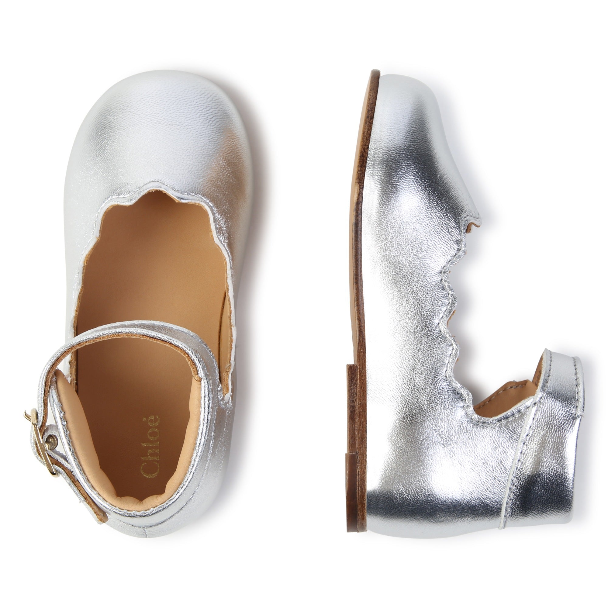 Cow Leather Ballerina Shoes with Scalloped Cut Outs Chloe