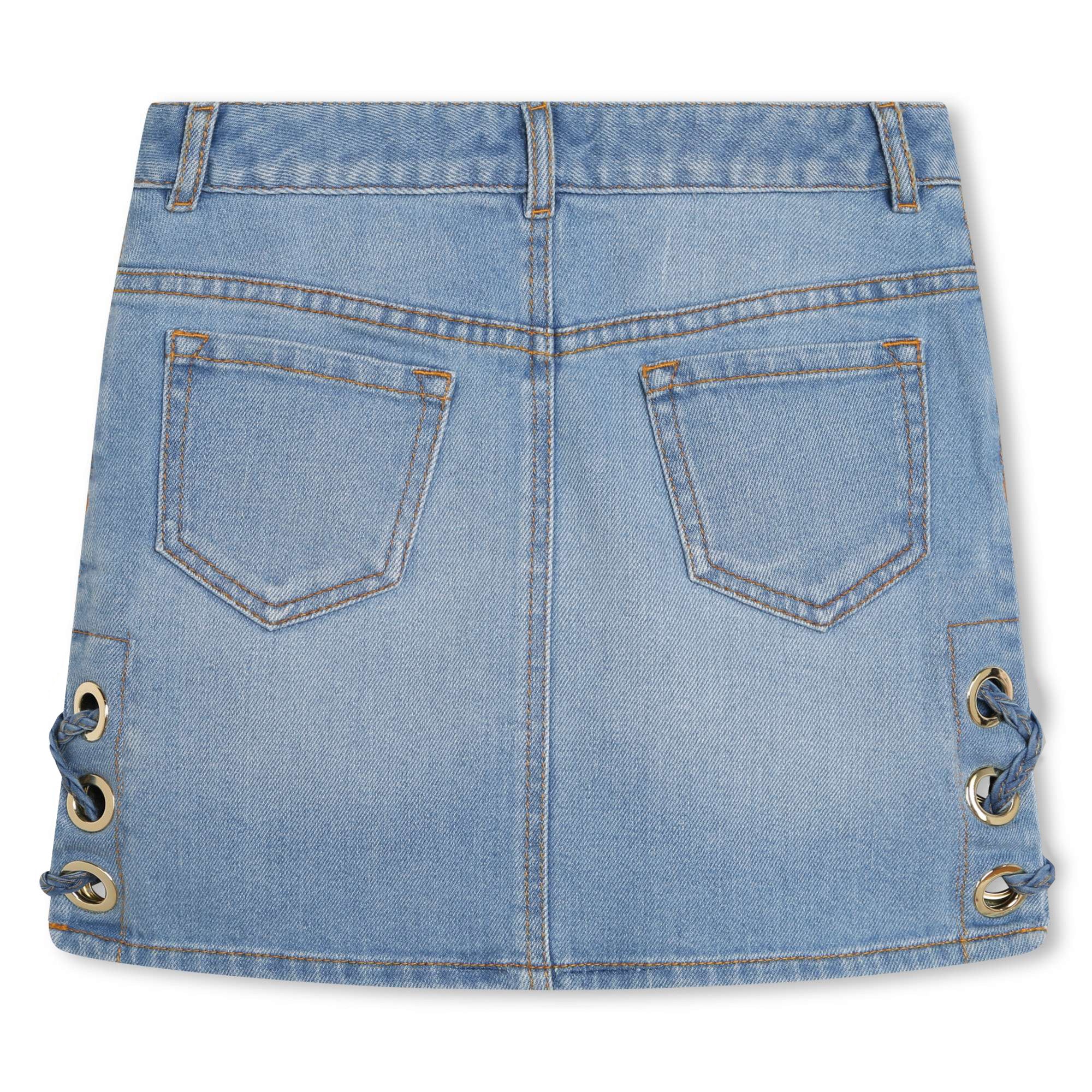 Five-Pocket Denim Skirt with Gold Embroidery