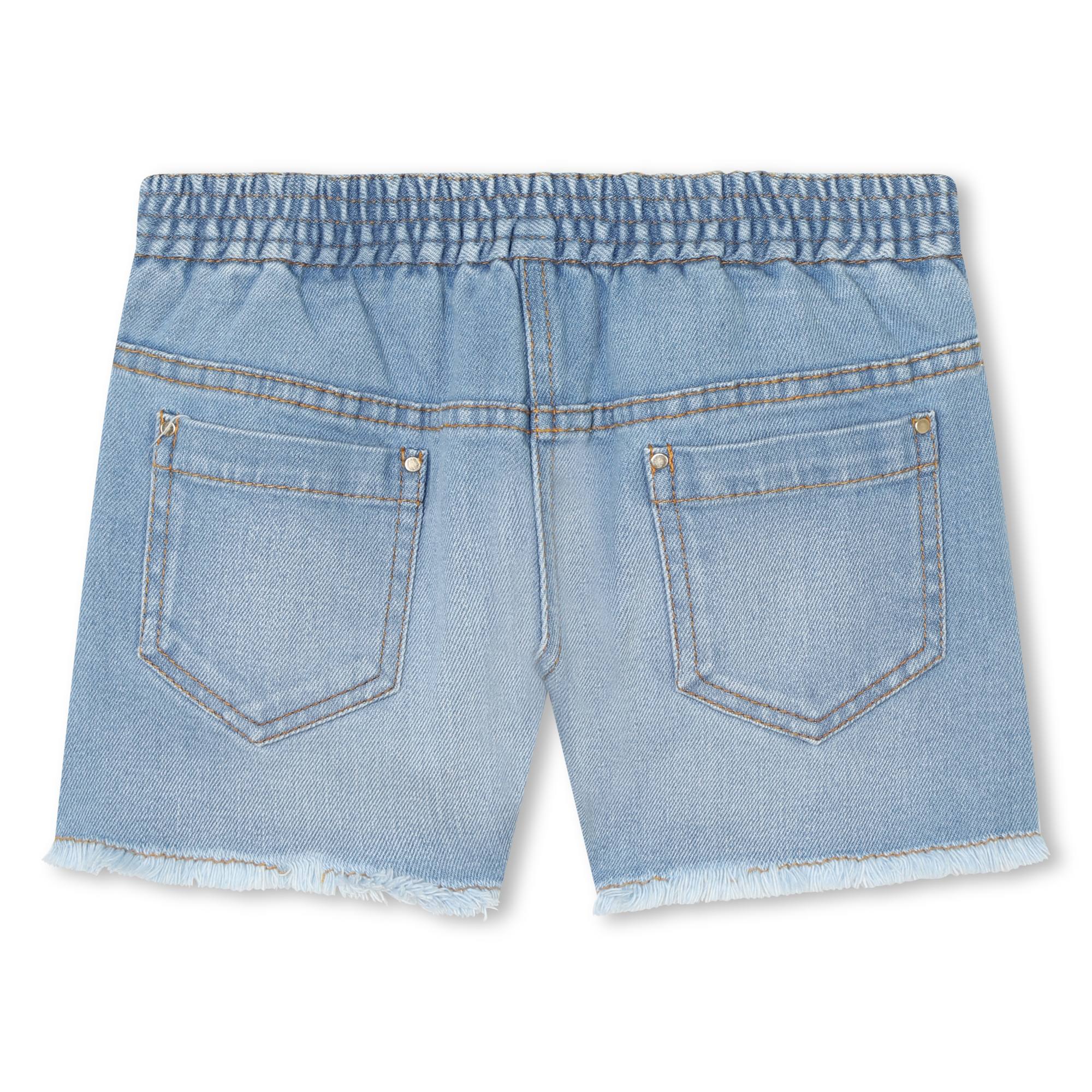 Denim Shorts with Gold Embroidery and Fringed Hem Chloe