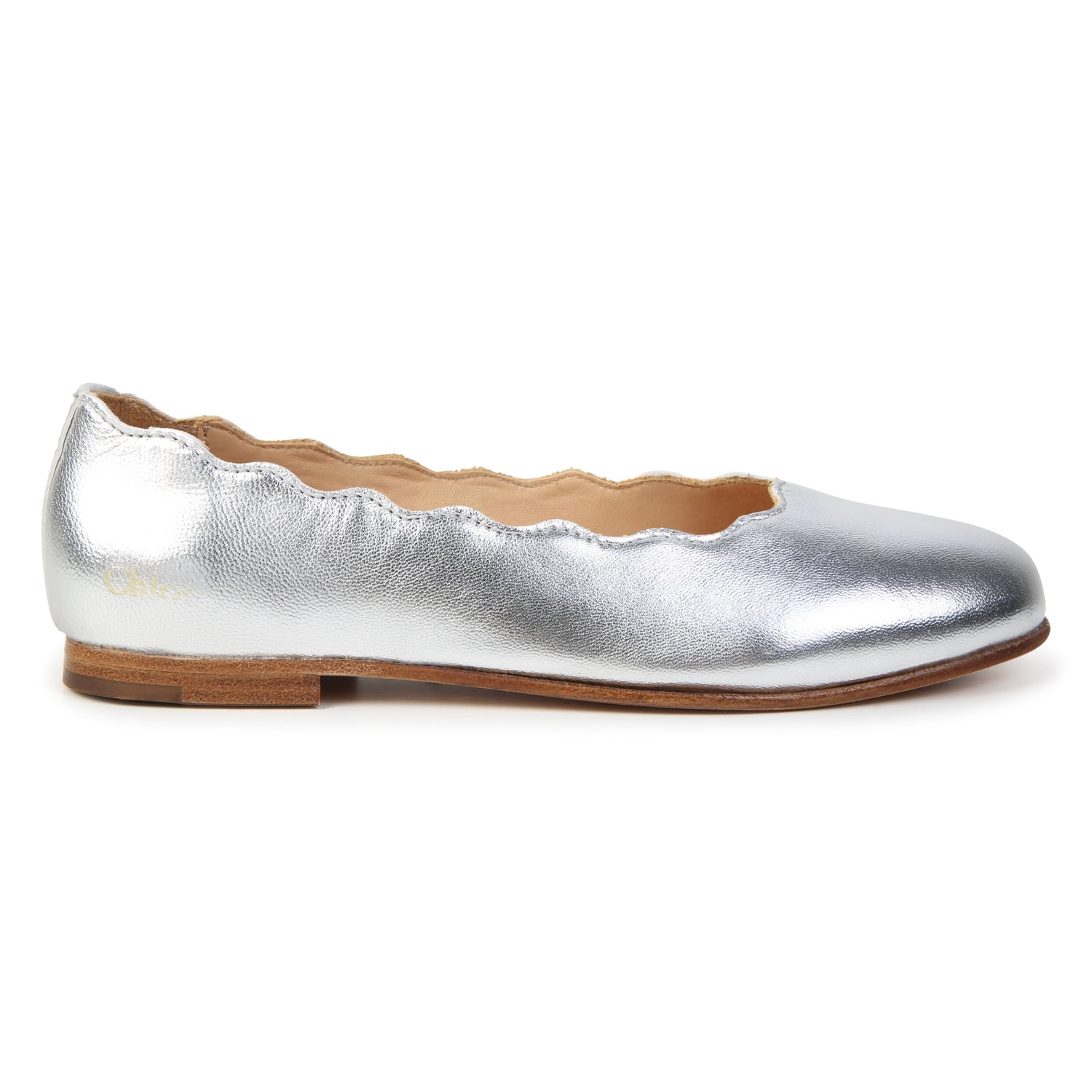 Leather Ballerina Shoes with Shell Cutout