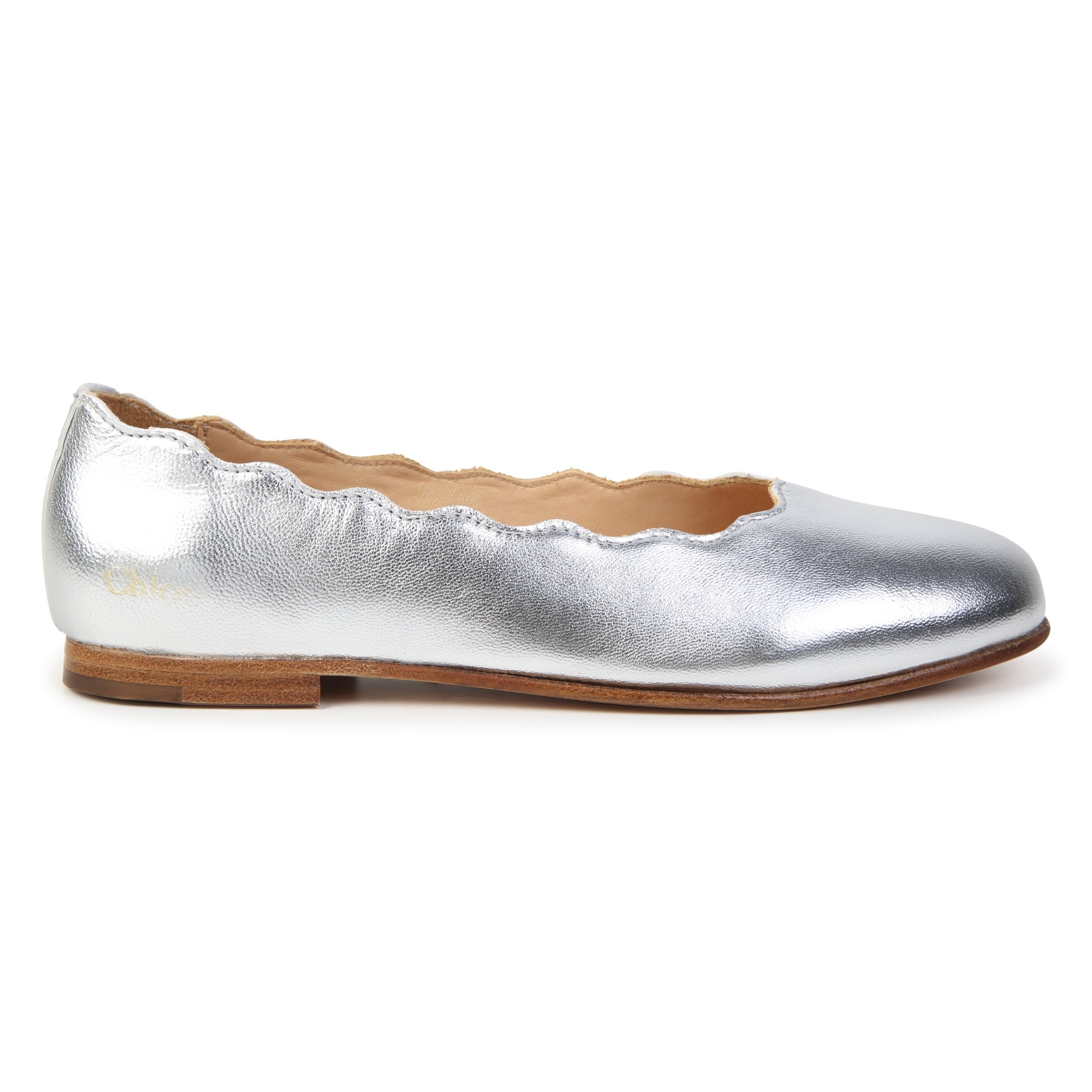 Leather Ballerina Shoes with Shell Cutout