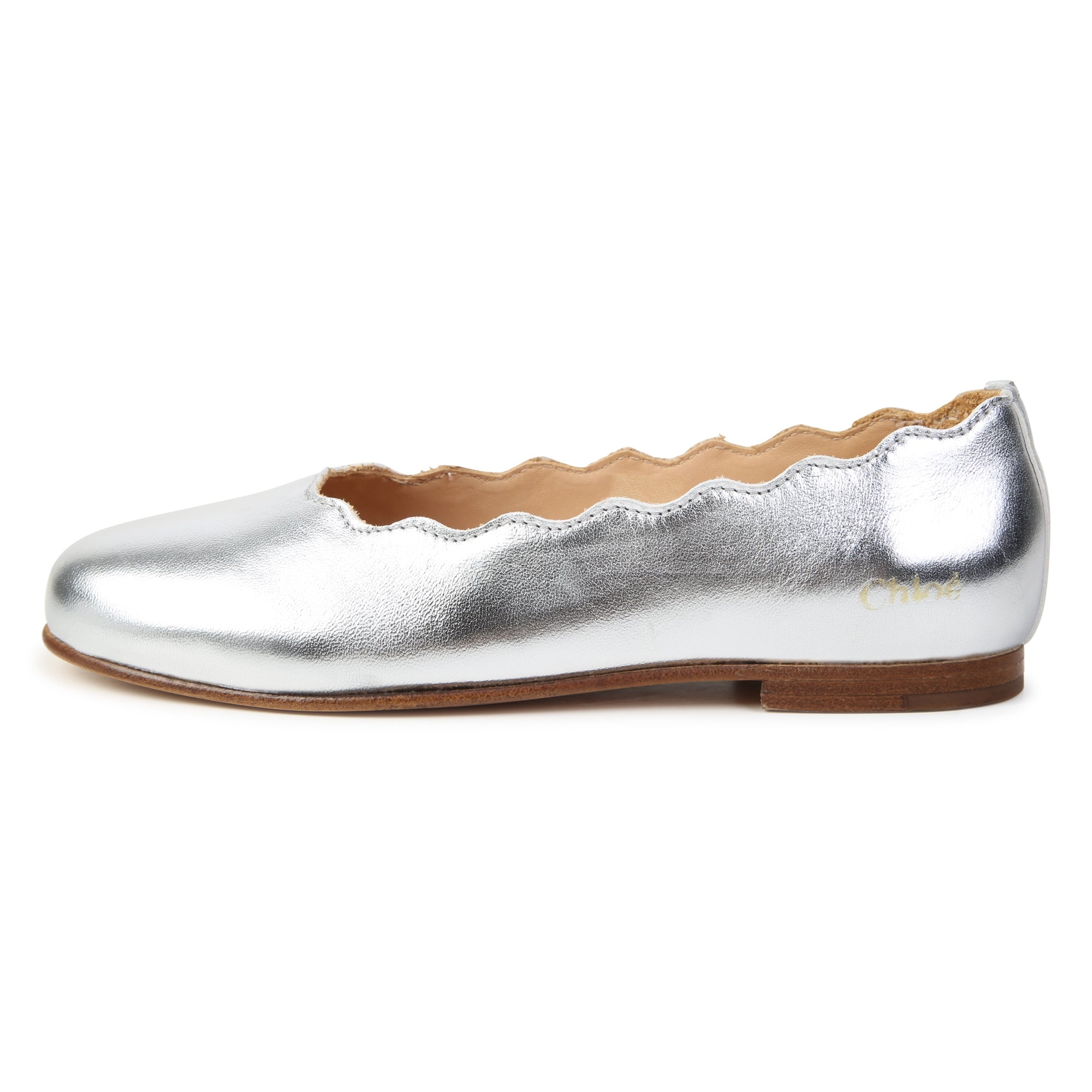 Leather Ballerina Shoes with Shell Cutout