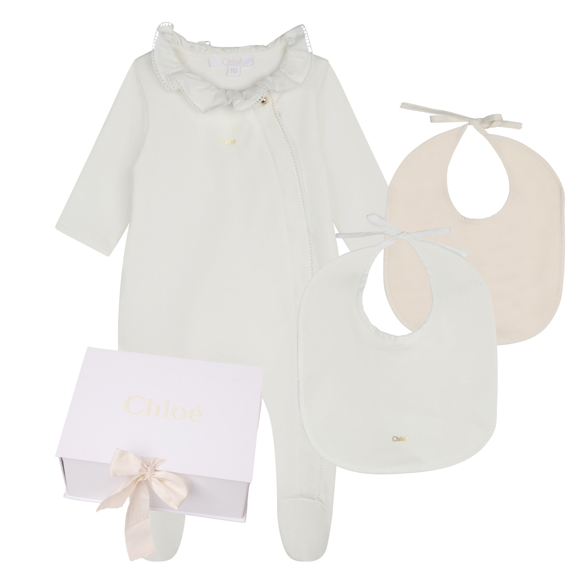 Organic Cotton Pyjamas and Bib Set with Golden Trims Chloe