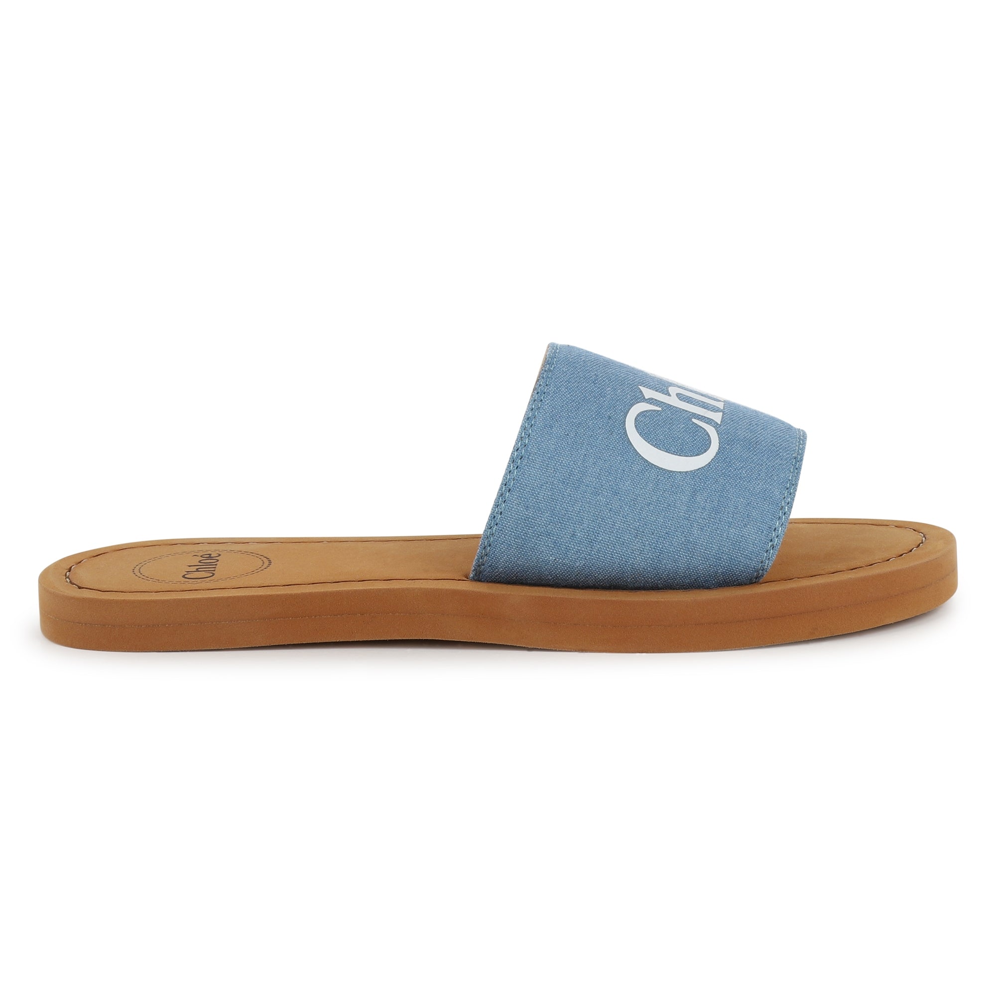 Aqua Denim Slides Chloe
