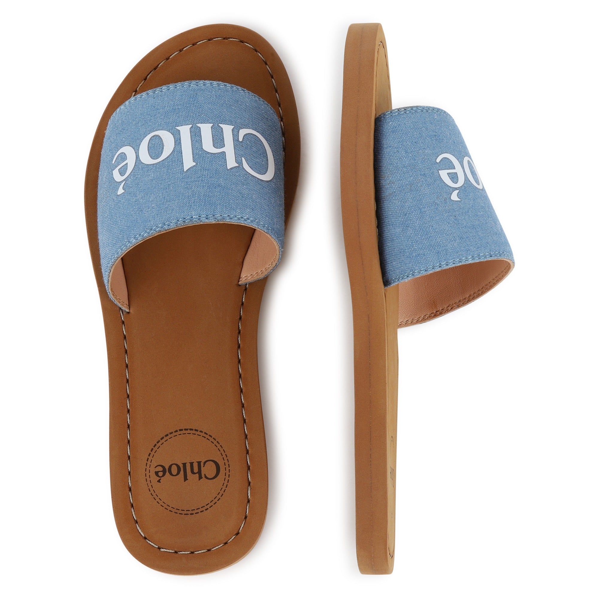 Aqua Denim Slides Chloe