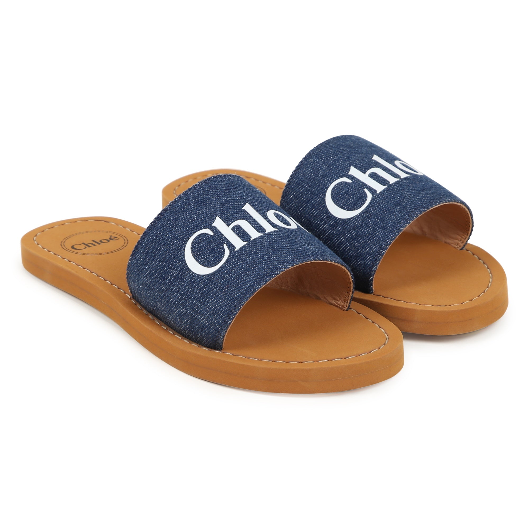 Denim Blue Aqua Slides Chloe