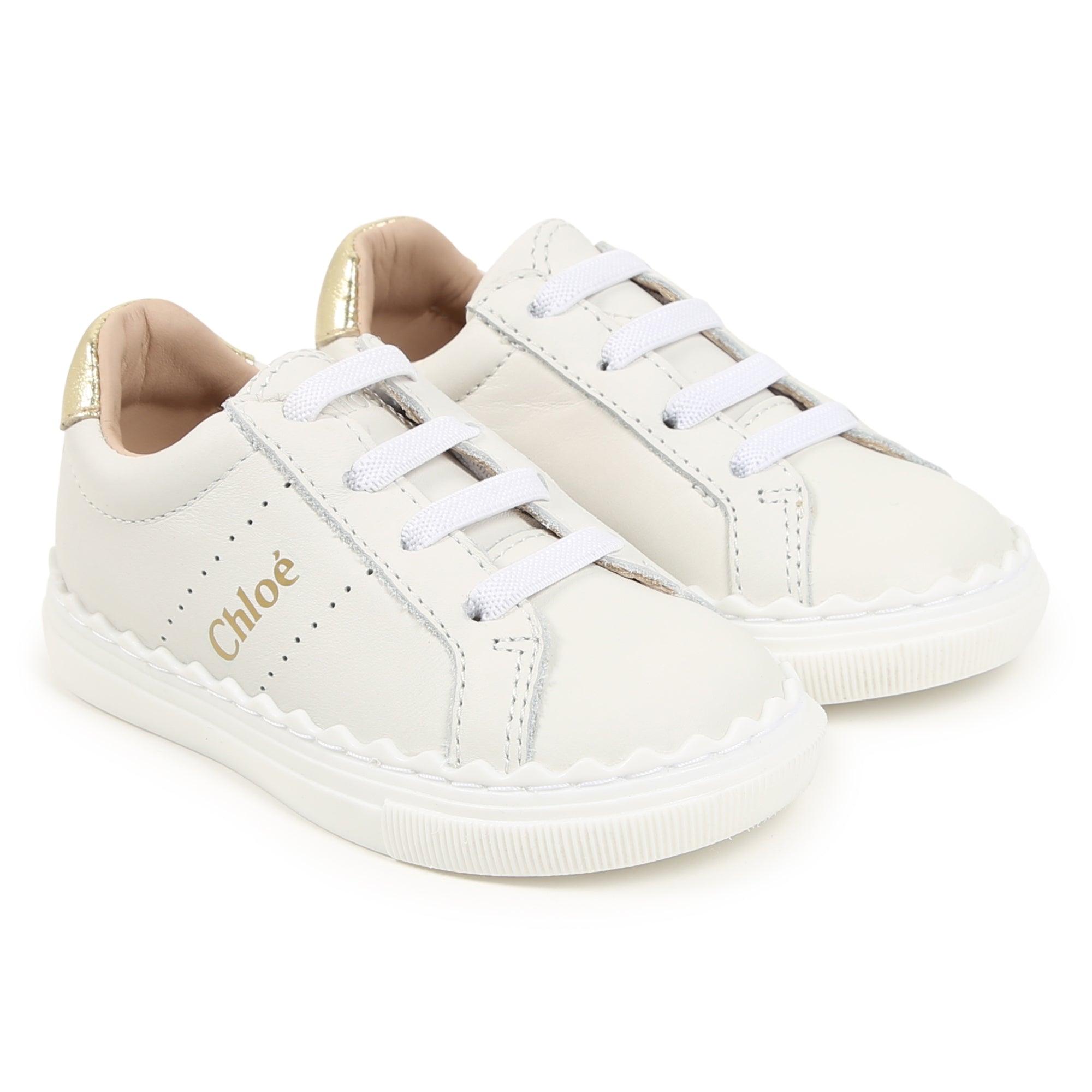 Toddler Leather Trainers with Signature scalloped Detail Chloe