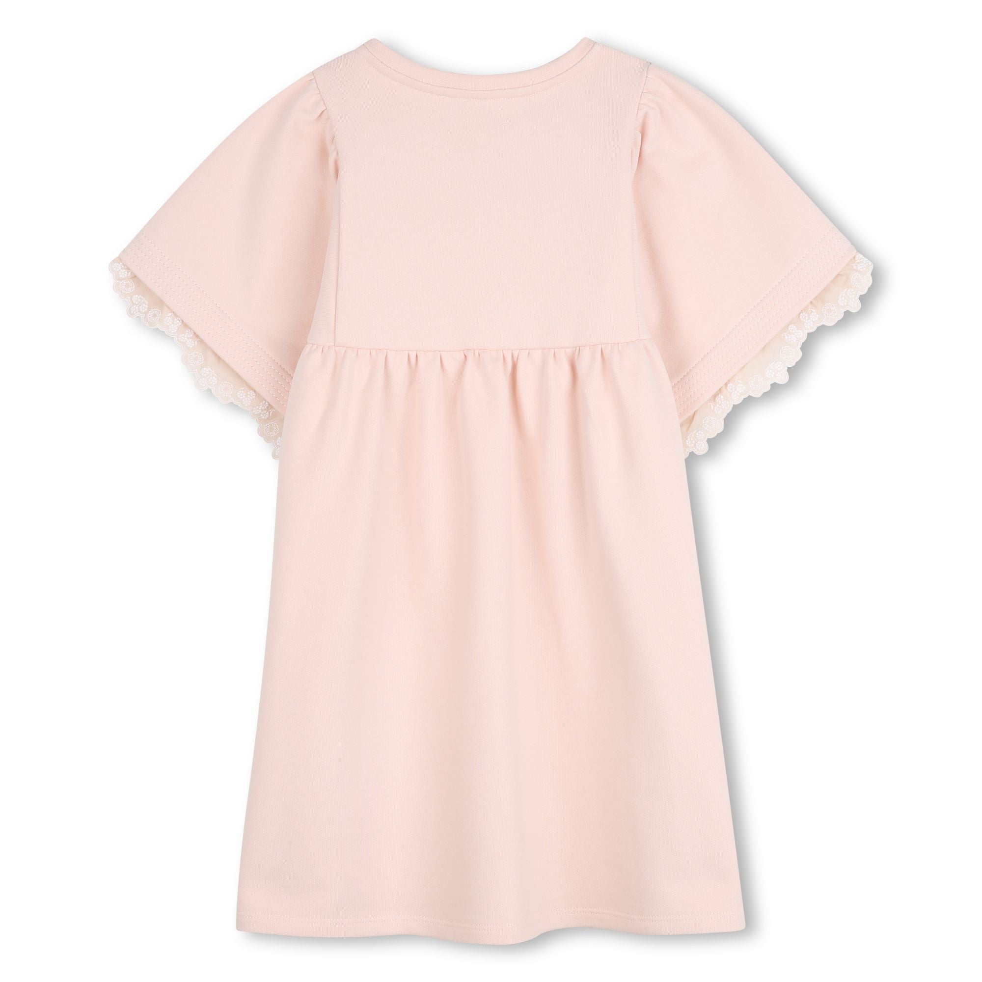 Pale Pink Cotton Short Sleeve Dress with Broderie Anglaise Trim