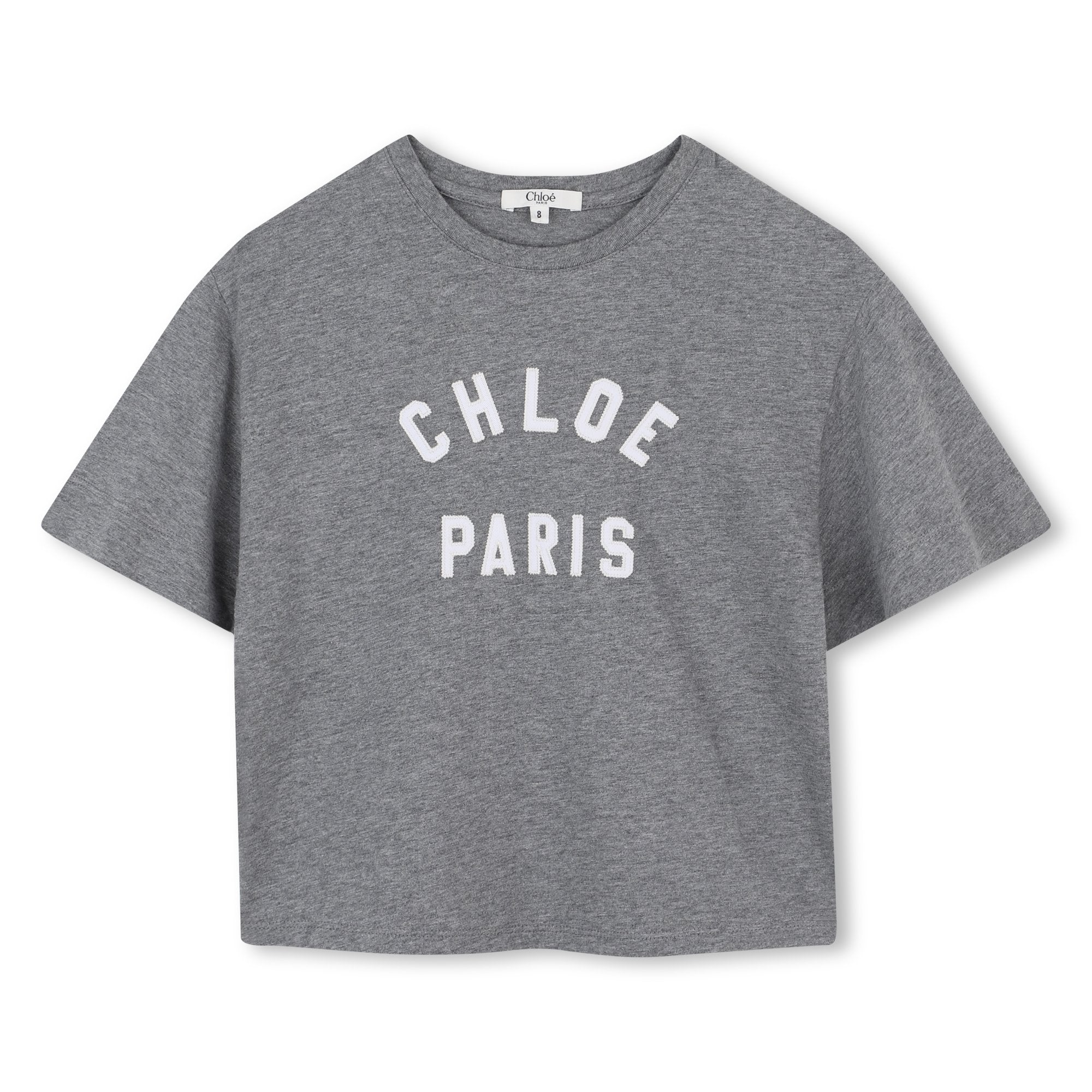 Grey Cotton Short Sleeve T-Shirt with Paris Logo Print Chloé