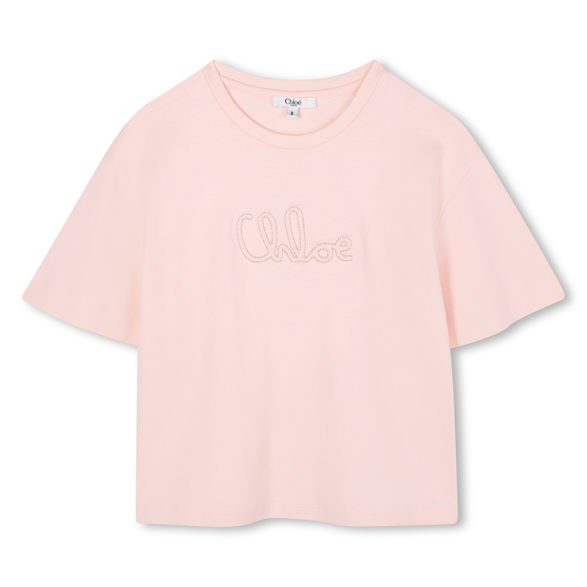Organic Cotton Interlock Short Sleeve T-Shirt with Metallic Logo Embroidery Chloe