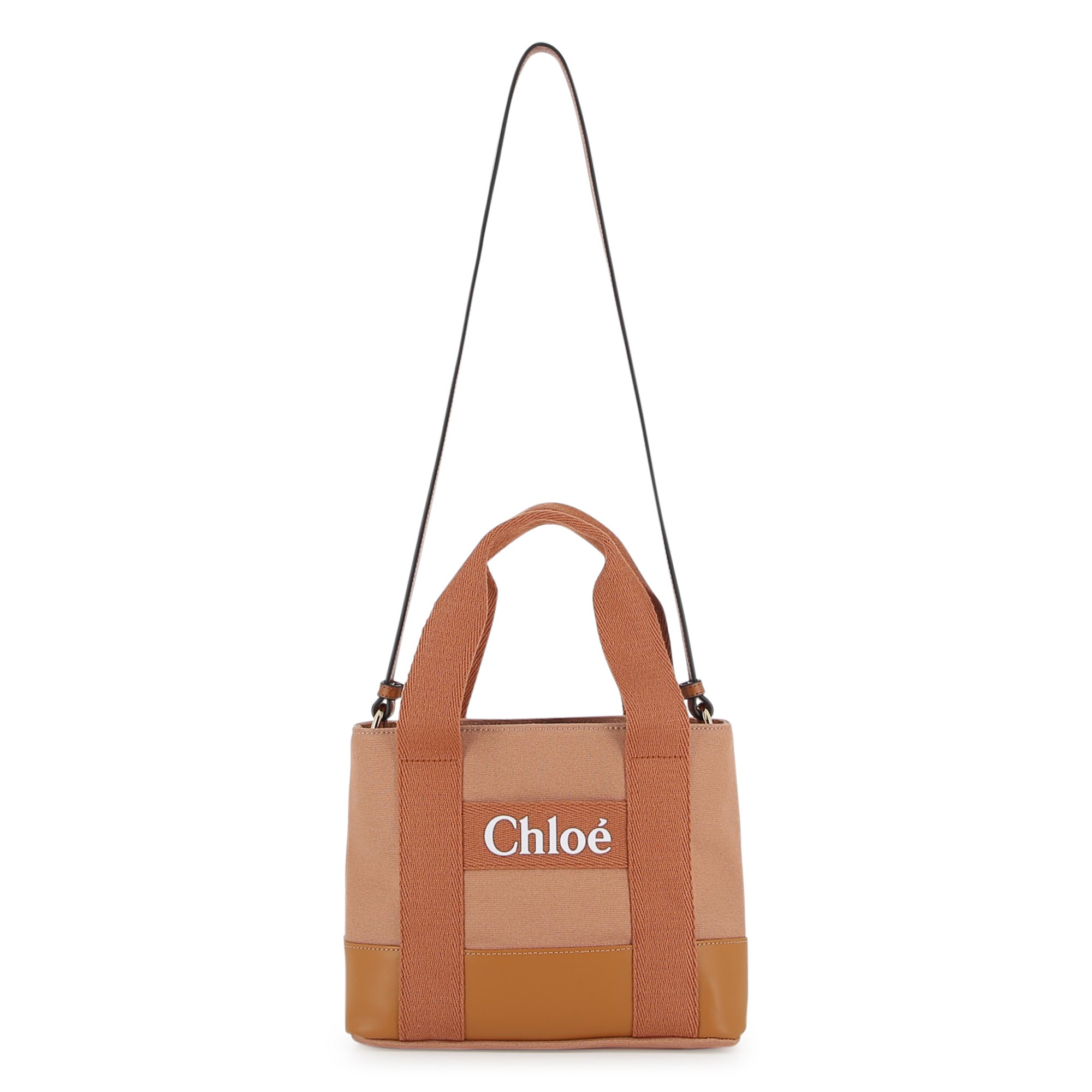 Bi-Fabric Canvas and Leather Tote Bag with Logo Detail Chloe