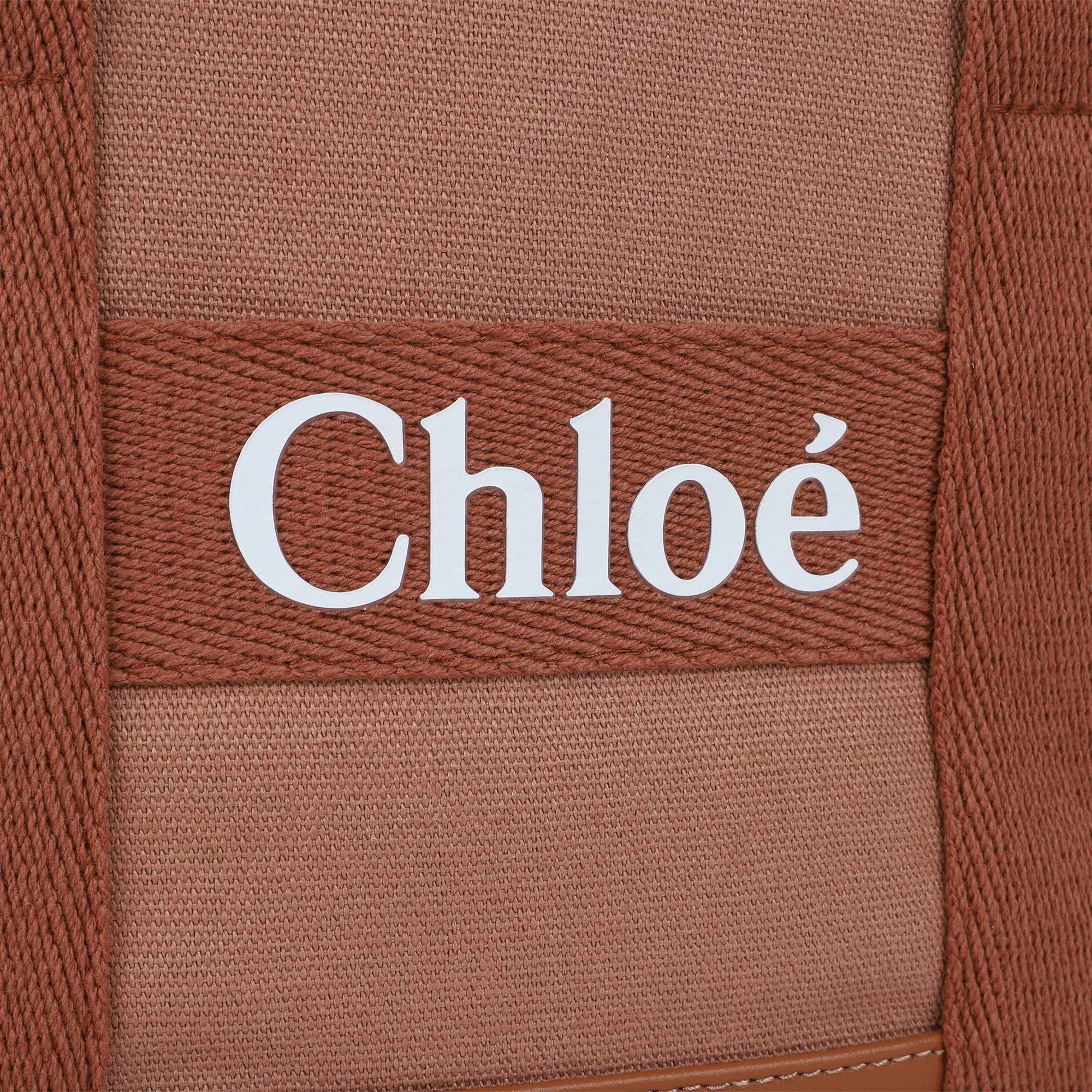 Bi-Fabric Canvas and Leather Tote Bag with Logo Detail Chloe