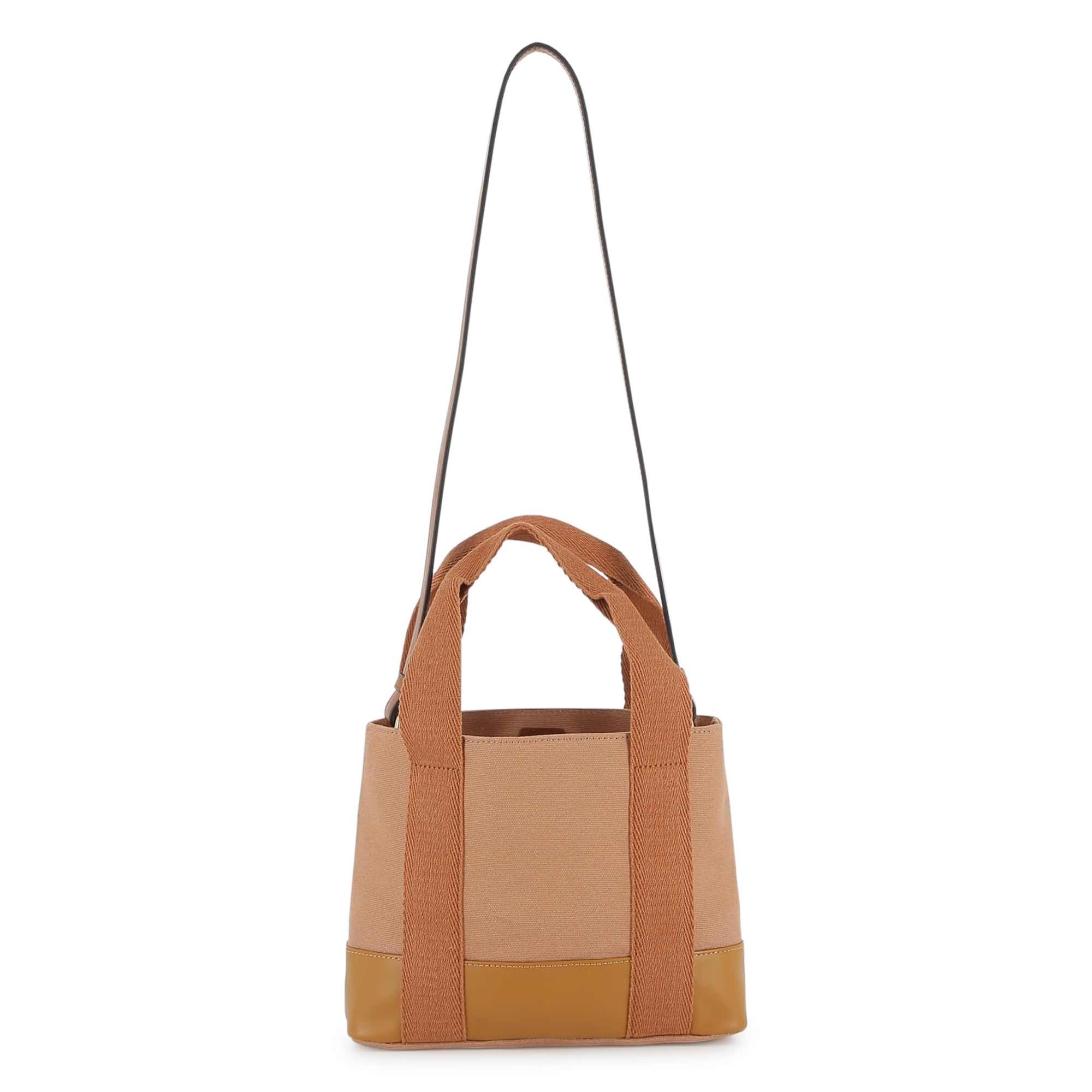 Bi-Fabric Canvas and Leather Tote Bag with Logo Detail