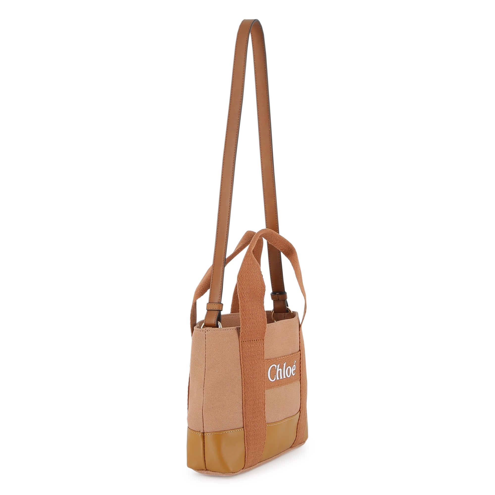 Bi-Fabric Canvas and Leather Tote Bag with Logo Detail Chloe