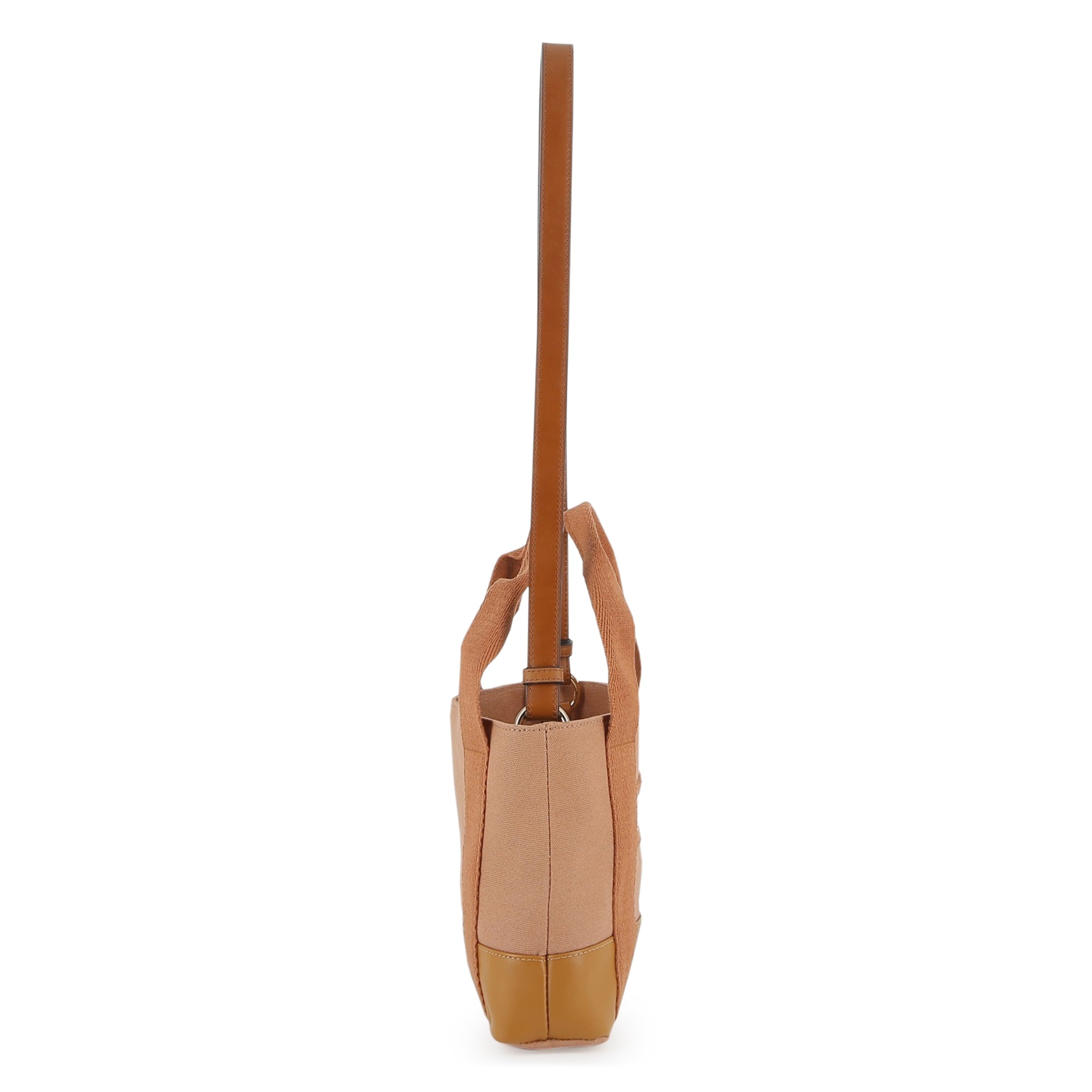 Bi-Fabric Canvas and Leather Tote Bag with Logo Detail