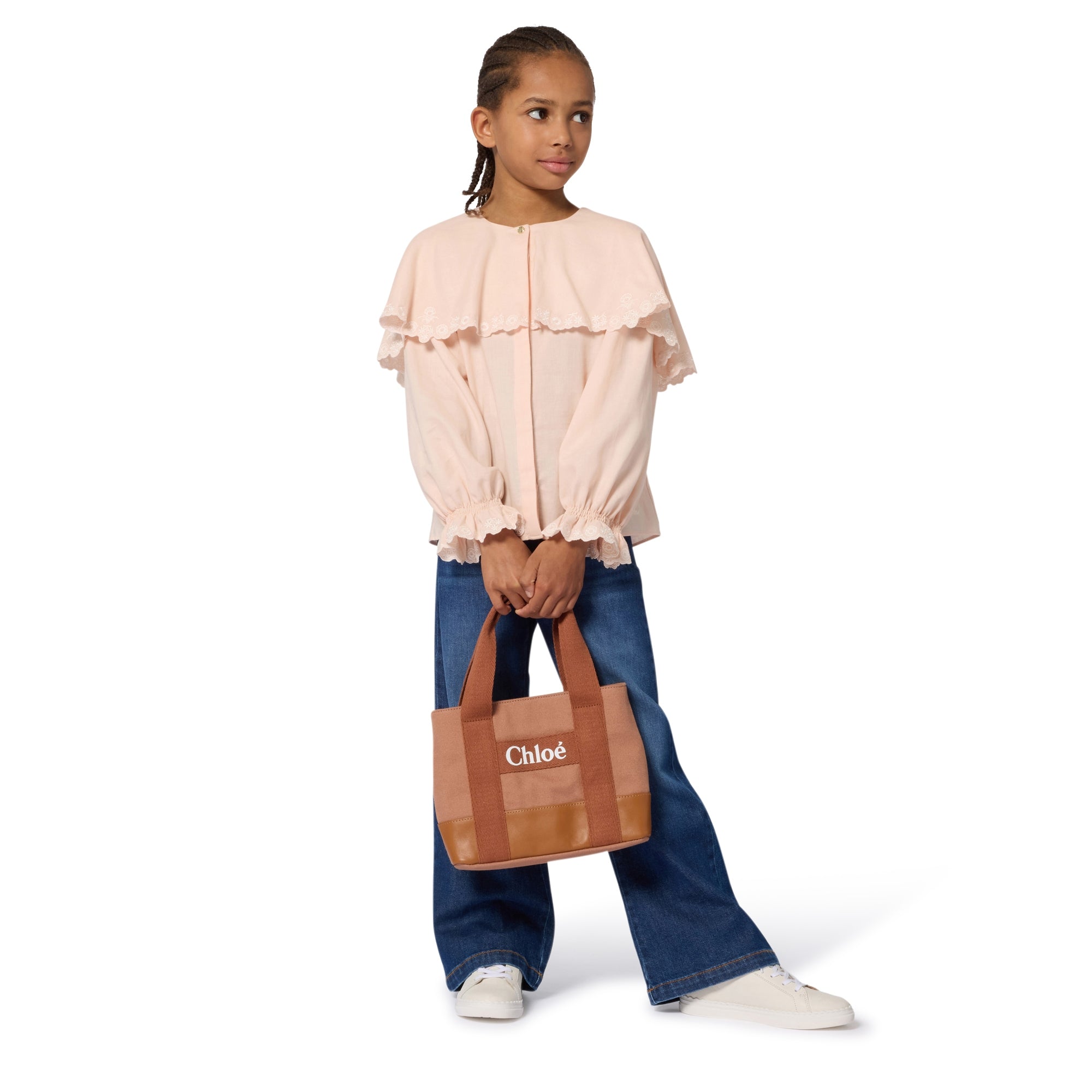 Bi-Fabric Canvas and Leather Tote Bag with Logo Detail