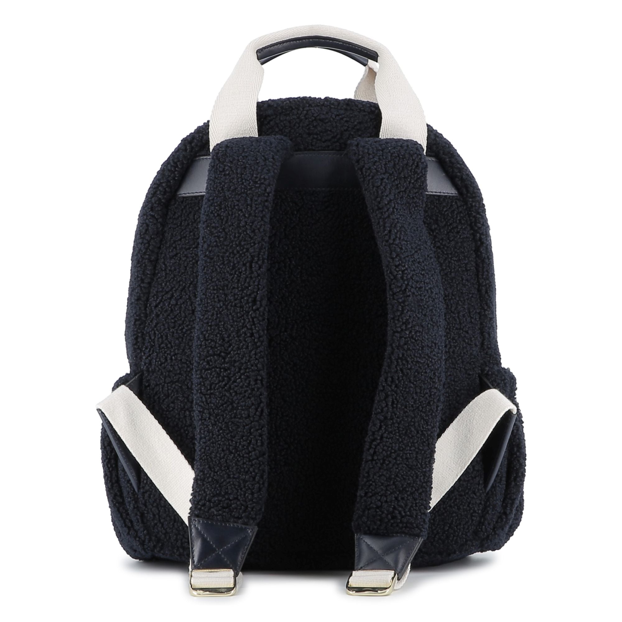 Navy Faux Shearling Backpack with Branded Grosgrain Handles