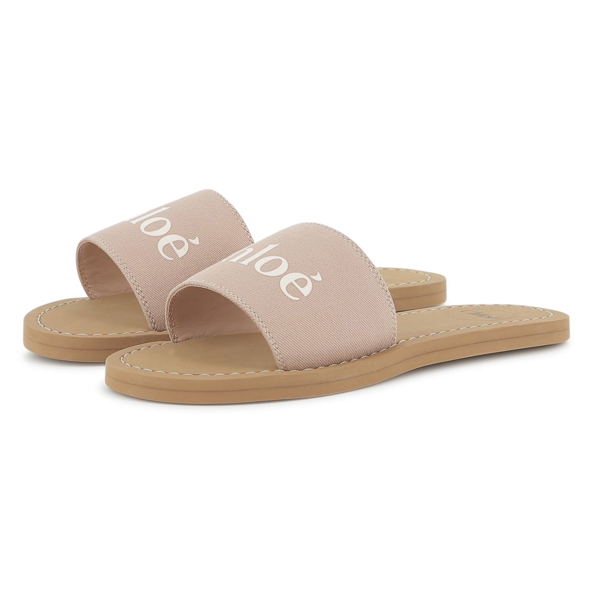 Blush Textile Slide Sandals with Logo Strap
