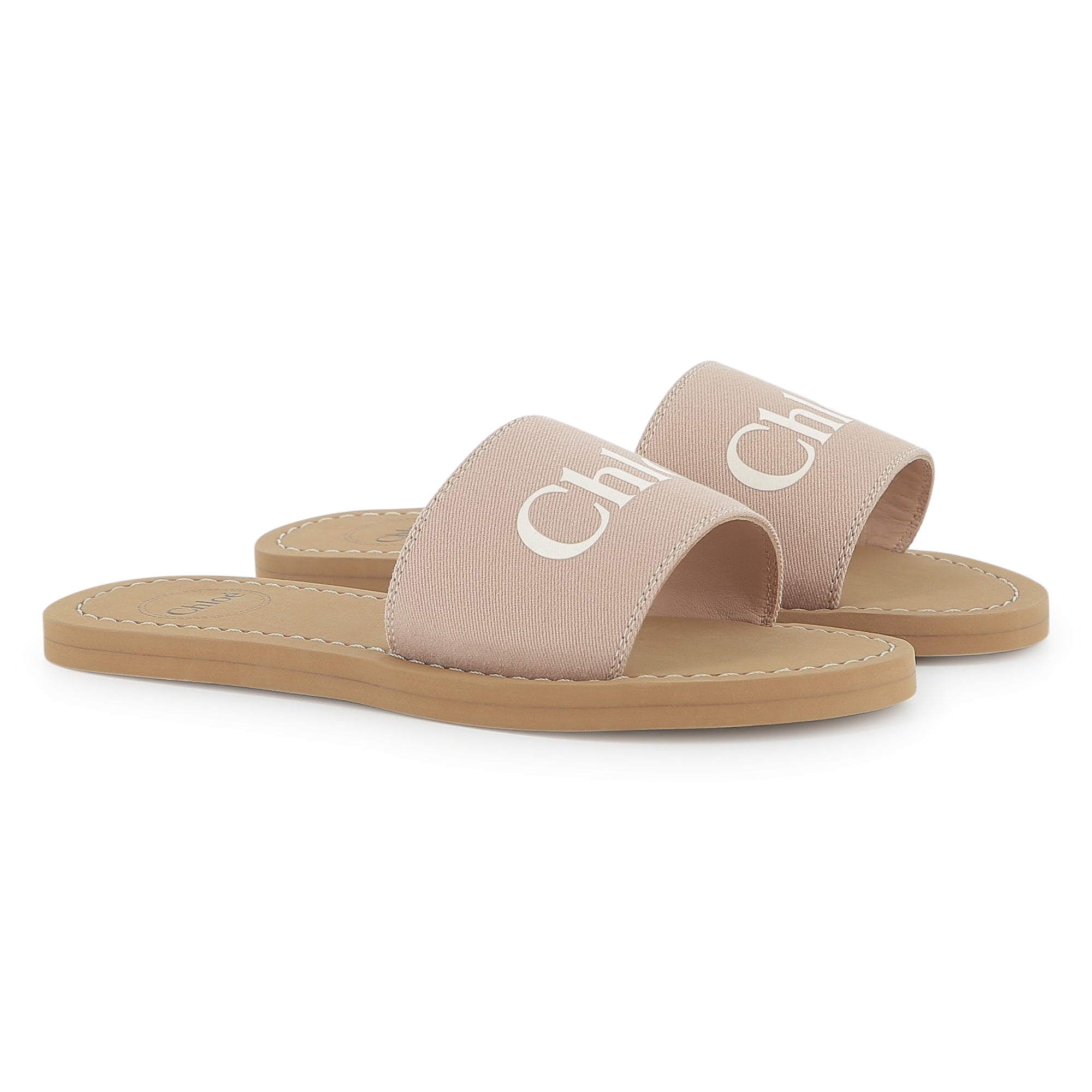 Blush Textile Slide Sandals with Logo Strap