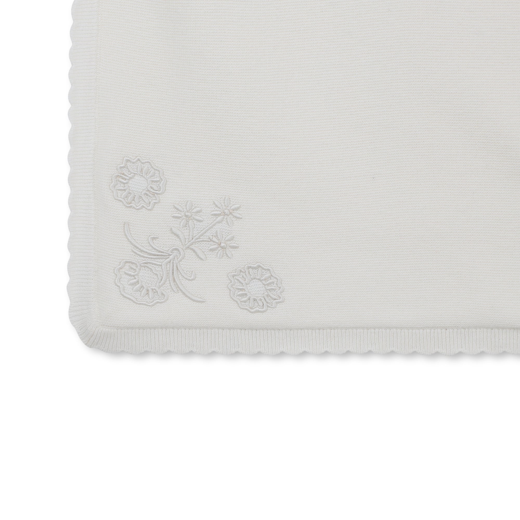 Ivory Cotton and Cashmere Baby Blanket with Embroidered Corner Details
