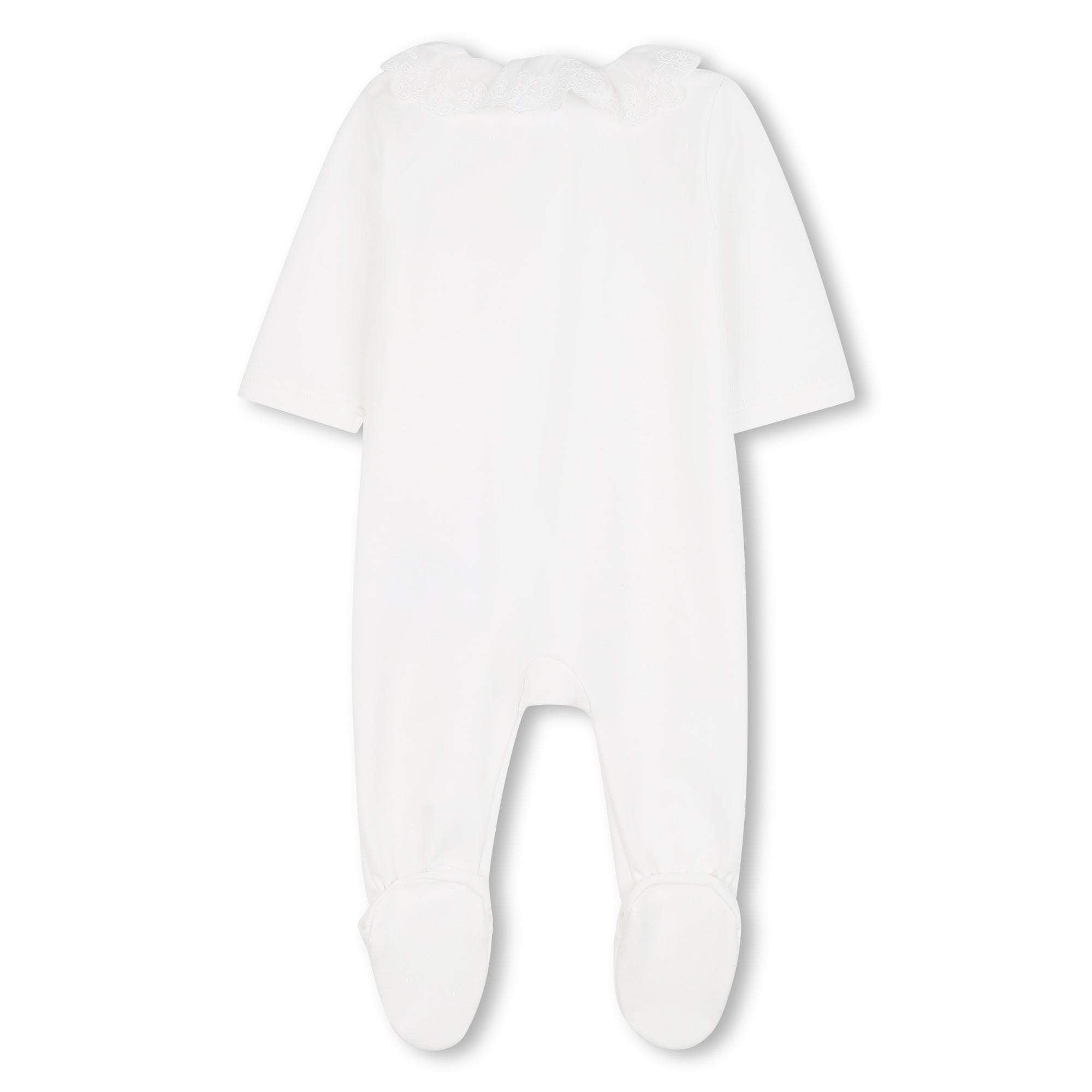 White Cotton Babygrow with Two Bibs Gift Set in Ivory and Pink Chloé