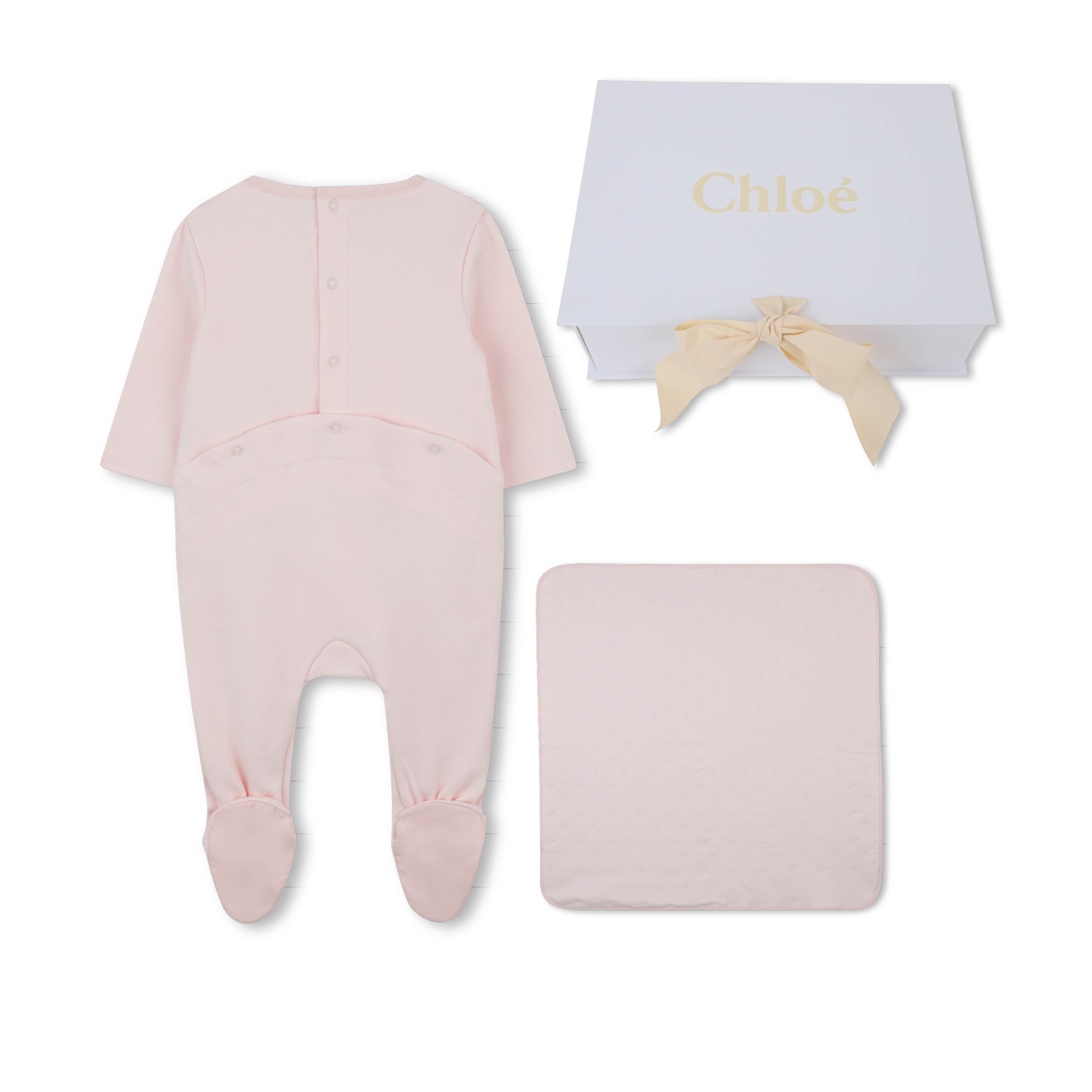 Pink Cotton Sleepsuit and Blanket Gift Set with Embroidered Logo Chloé