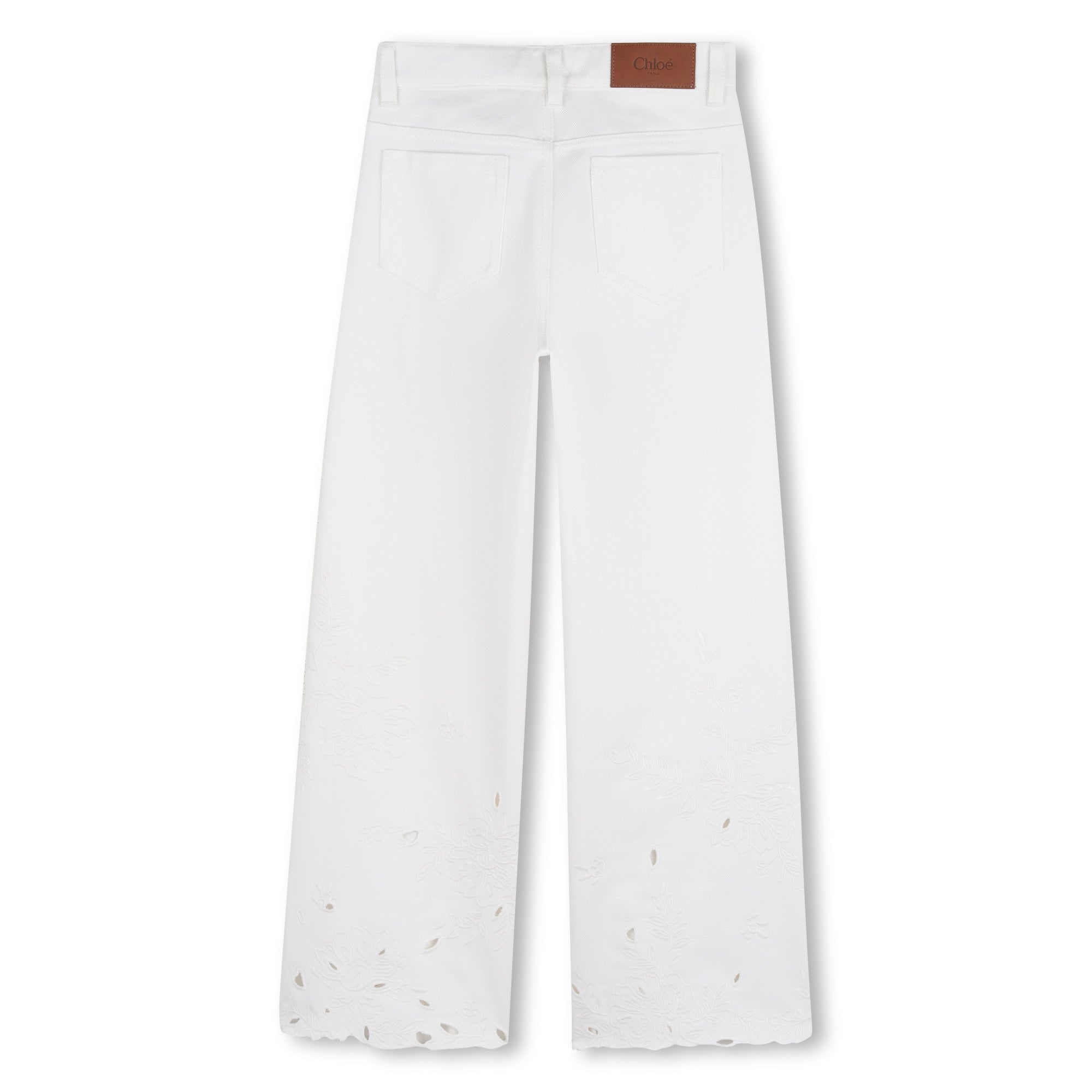 Wide-Leg Organic Twill Pants with Floral Embroidery Chloe