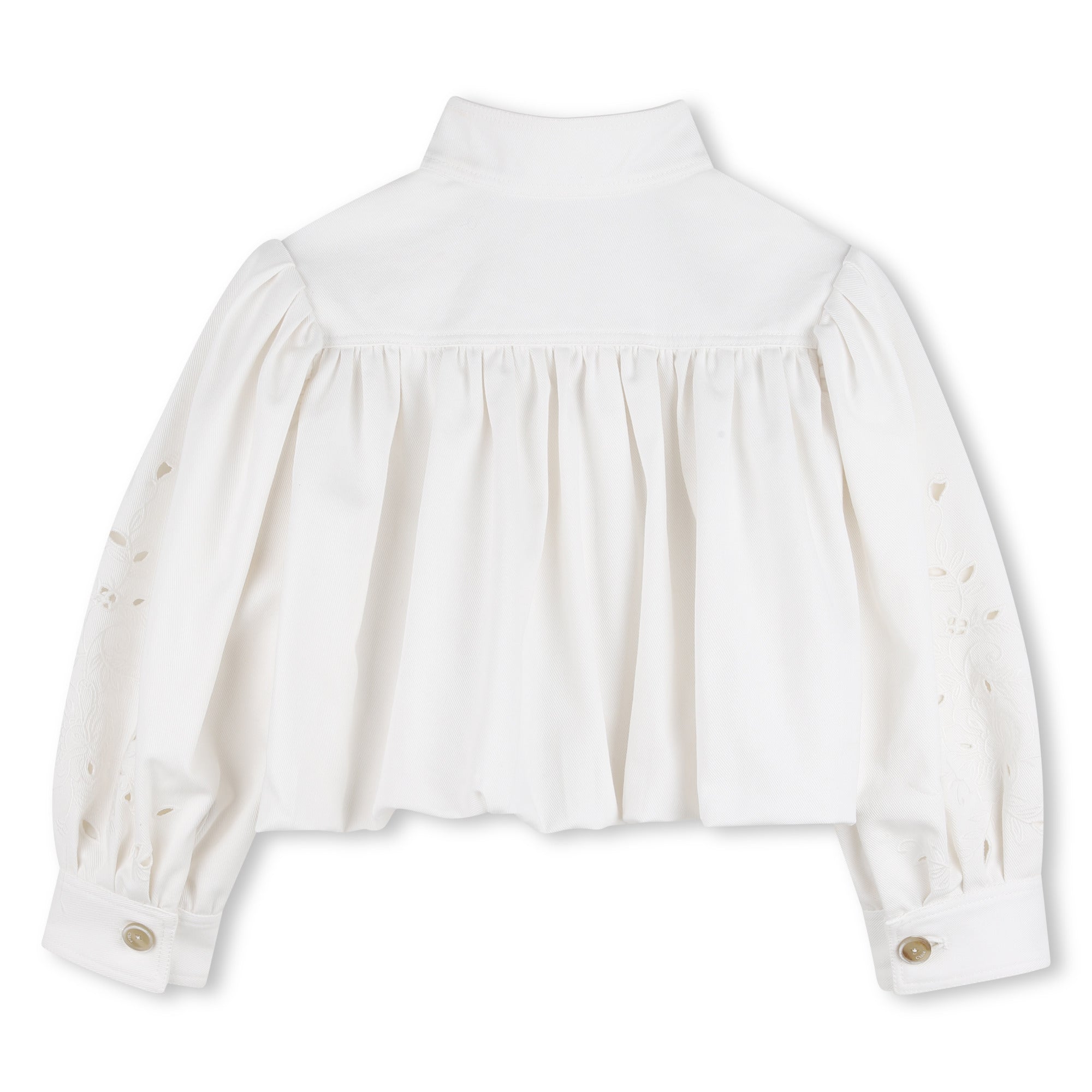 Organic Cotton Twill Cropped Jacket with Floral Openwork Embroidery Chloe