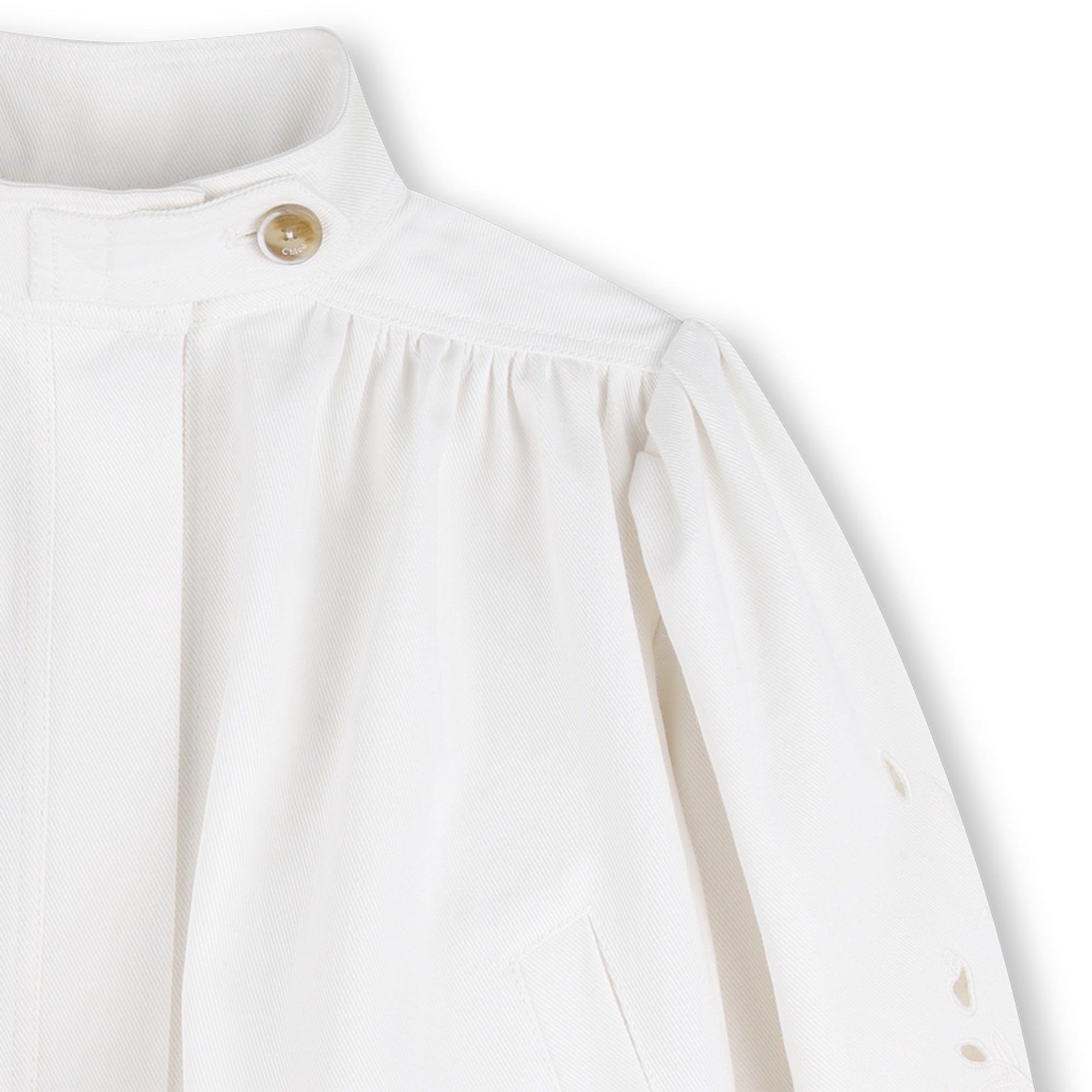 Organic Cotton Twill Cropped Jacket with Floral Openwork Embroidery Chloe